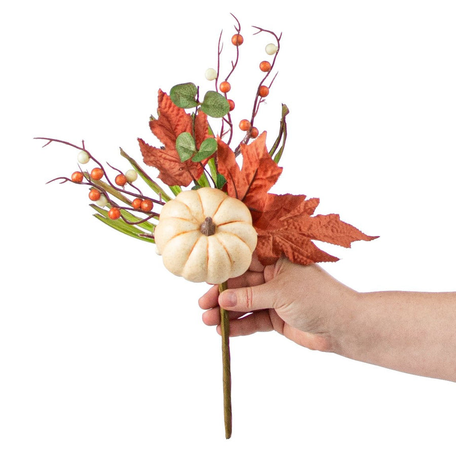 15" Pumpkin Berry Leaf Grass Spray: Ivory, Moss & Dusty Rose detail photo 3