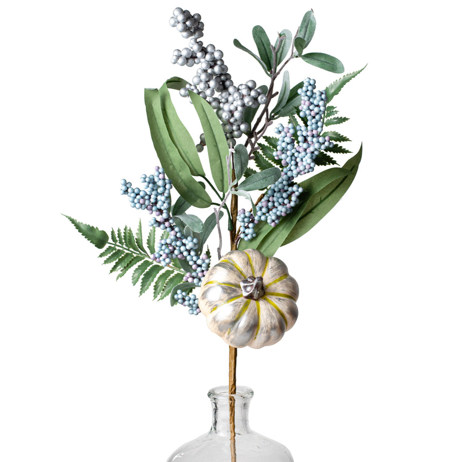 22" Pumpkin Berry Leaves Pick: Blue Item Number: 56826BL