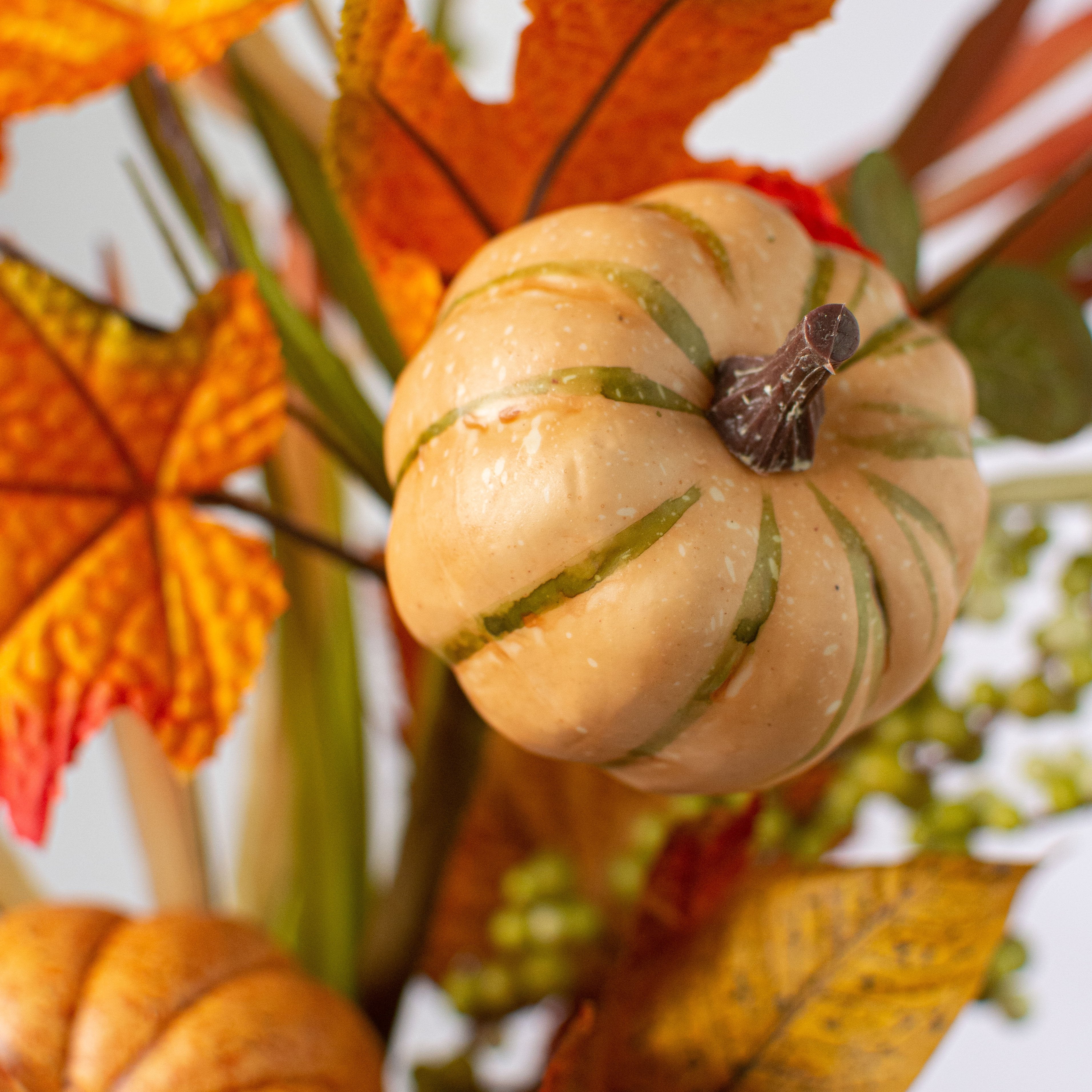 26" Pumpkin Gourd Berry Leaf Spray: Orange, Cream & Green Lifestyle Photo