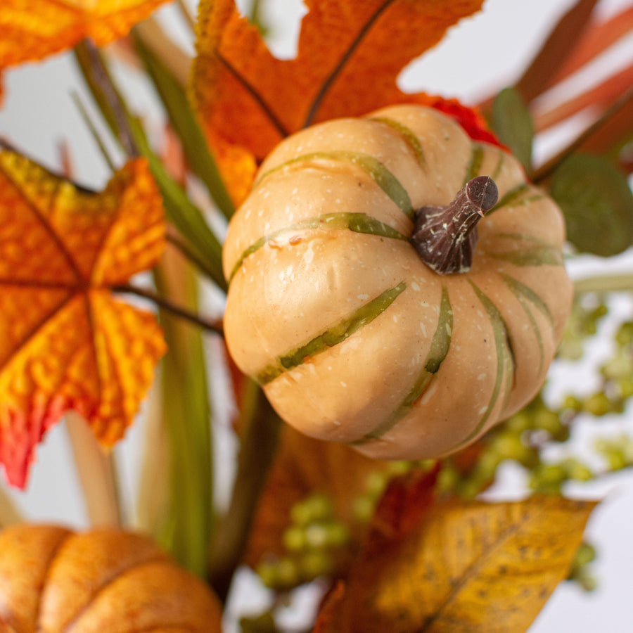 26" Pumpkin Gourd Berry Leaf Spray: Orange, Cream & Green Lifestyle Photo