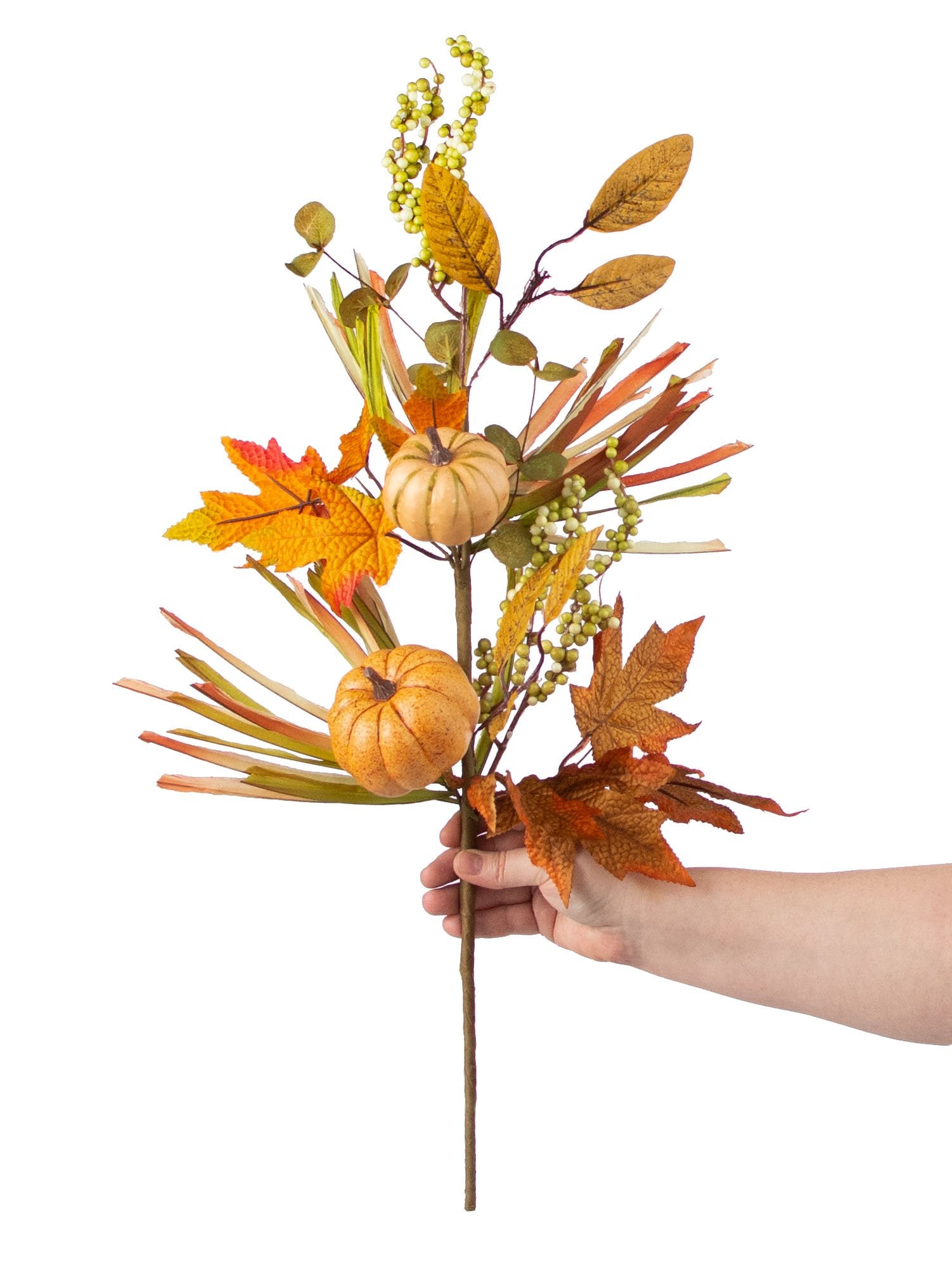 26" Pumpkin Gourd Berry Leaf Spray: Orange, Cream & Green detail photo 3