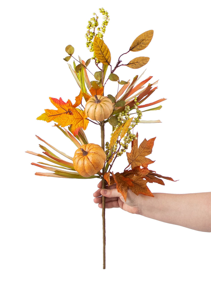 26" Pumpkin Gourd Berry Leaf Spray: Orange, Cream & Green detail photo 3