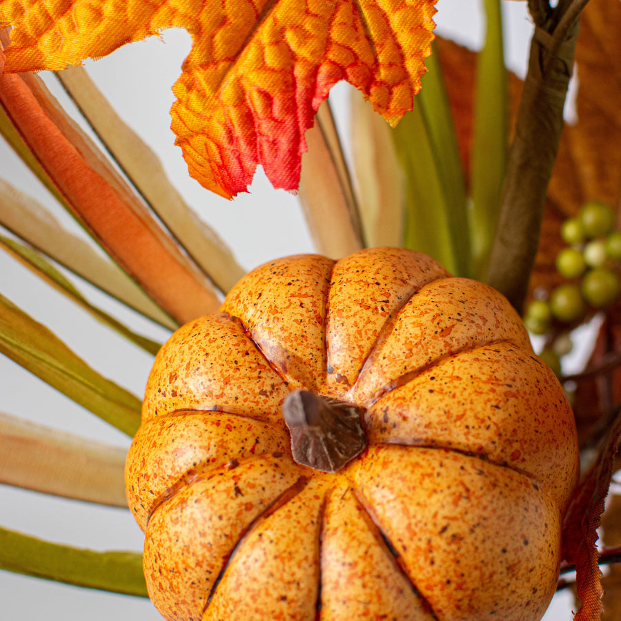 26" Pumpkin Gourd Berry Leaf Spray: Orange, Cream & Green detail photo 4