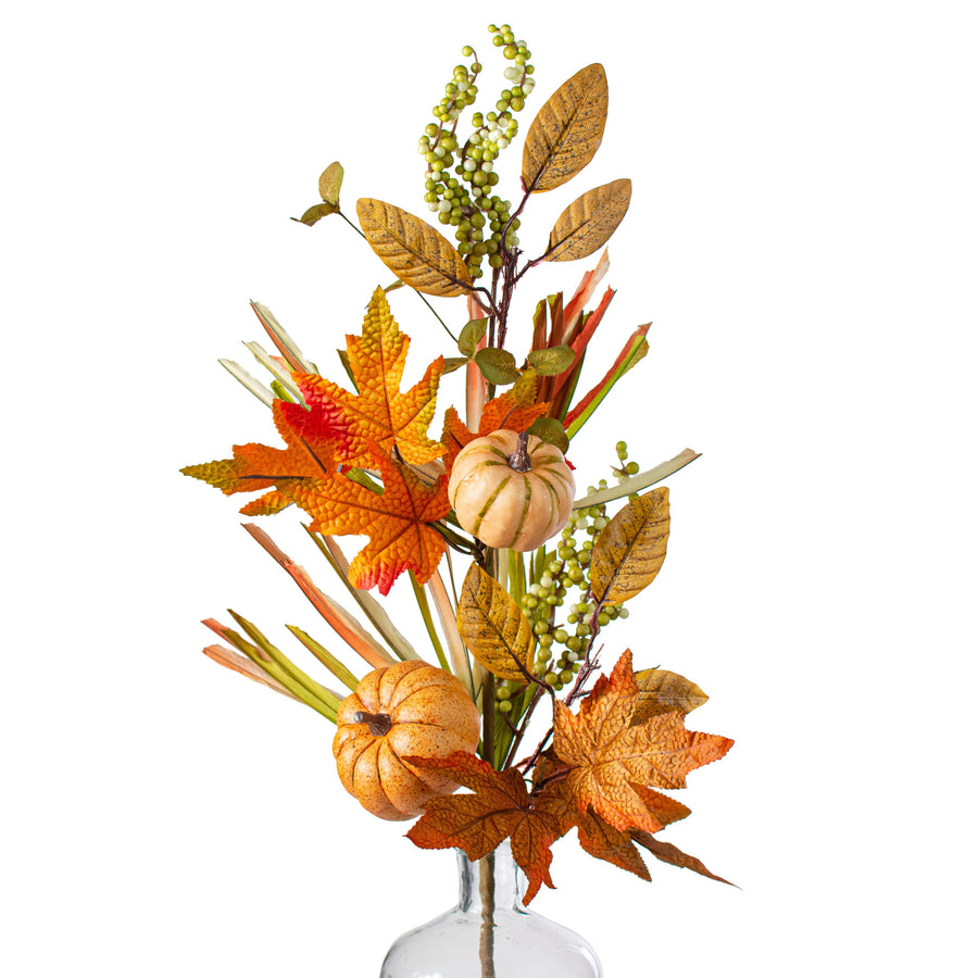 26" Pumpkin Gourd Berry Leaf Spray: Orange, Cream & Green Item Number: HA1454