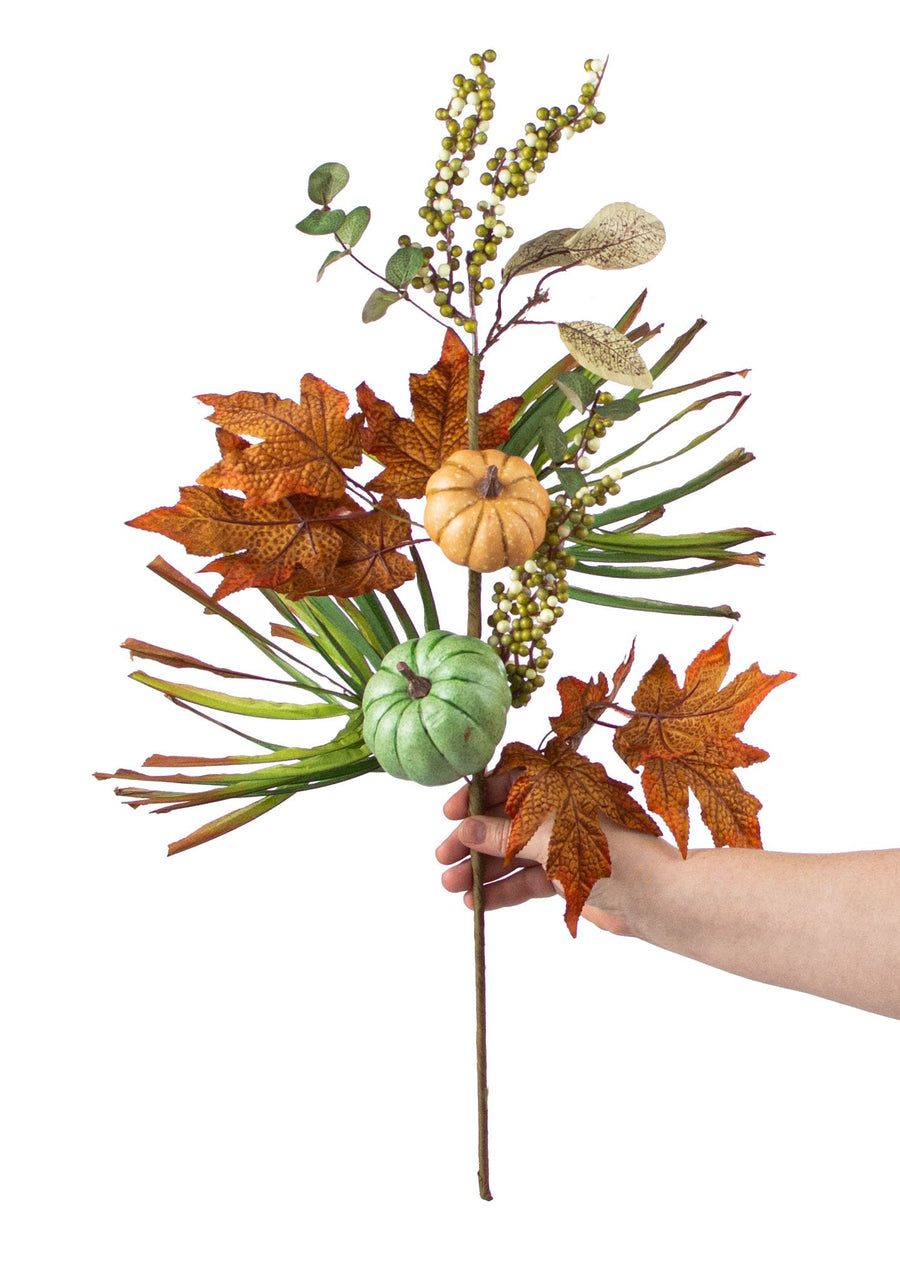 26" Pumpkin Gourd Berry Leaf Spray: Orange, Cream & Sage detail photo 3
