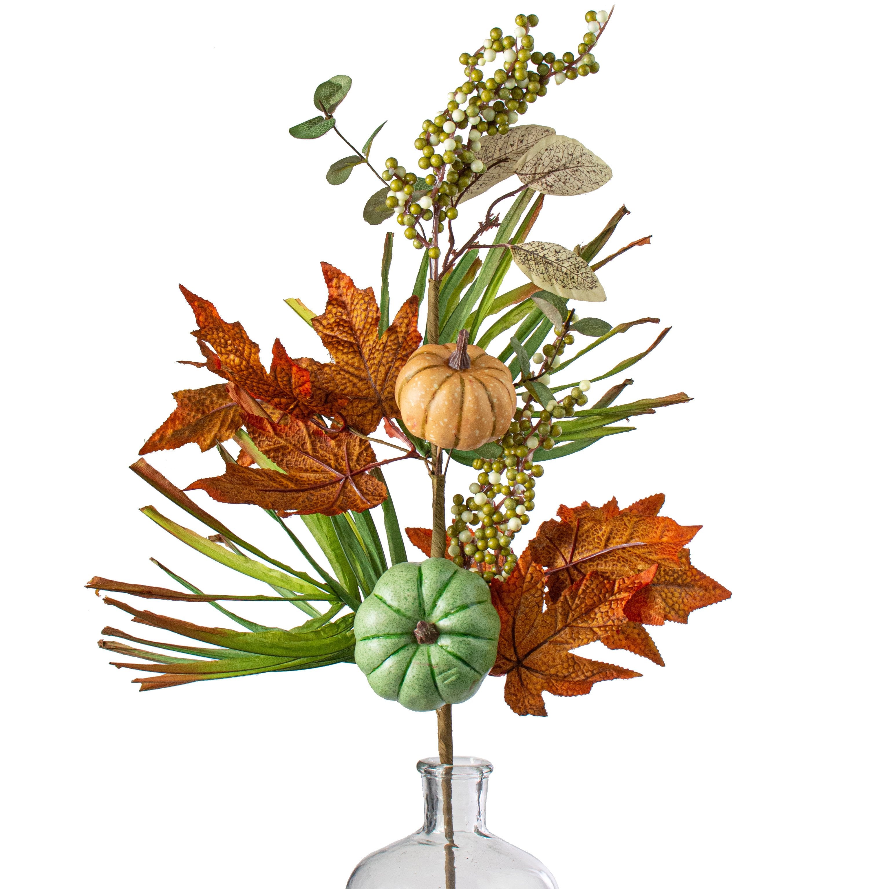 26" Pumpkin Gourd Berry Leaf Spray: Orange, Cream & Sage Item Number: HA156635