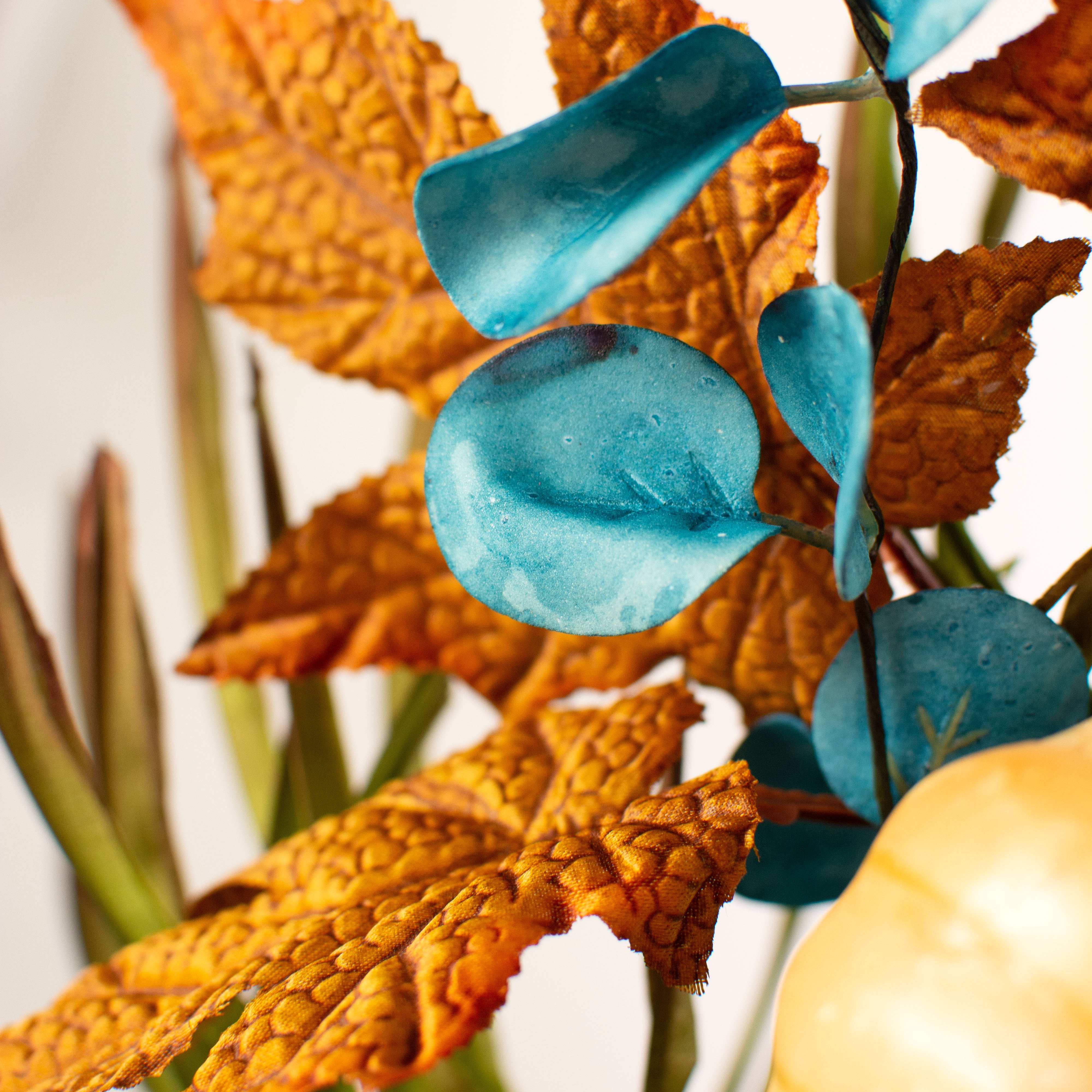 26" Pumpkin Gourd Berry Leaf Spray: Teal, Cream & Moss Lifestyle Photo
