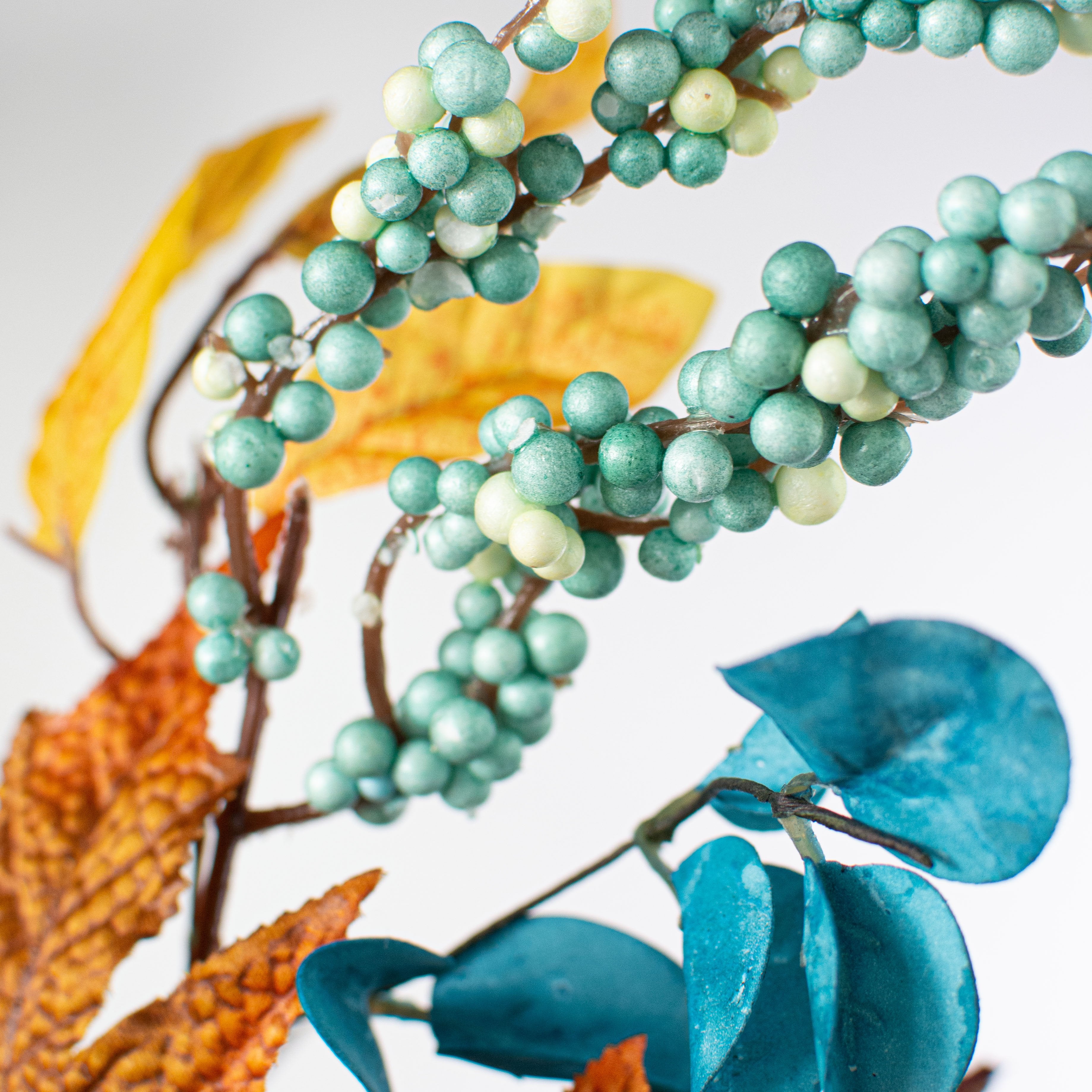 26" Pumpkin Gourd Berry Leaf Spray: Teal, Cream & Moss detail photo 4
