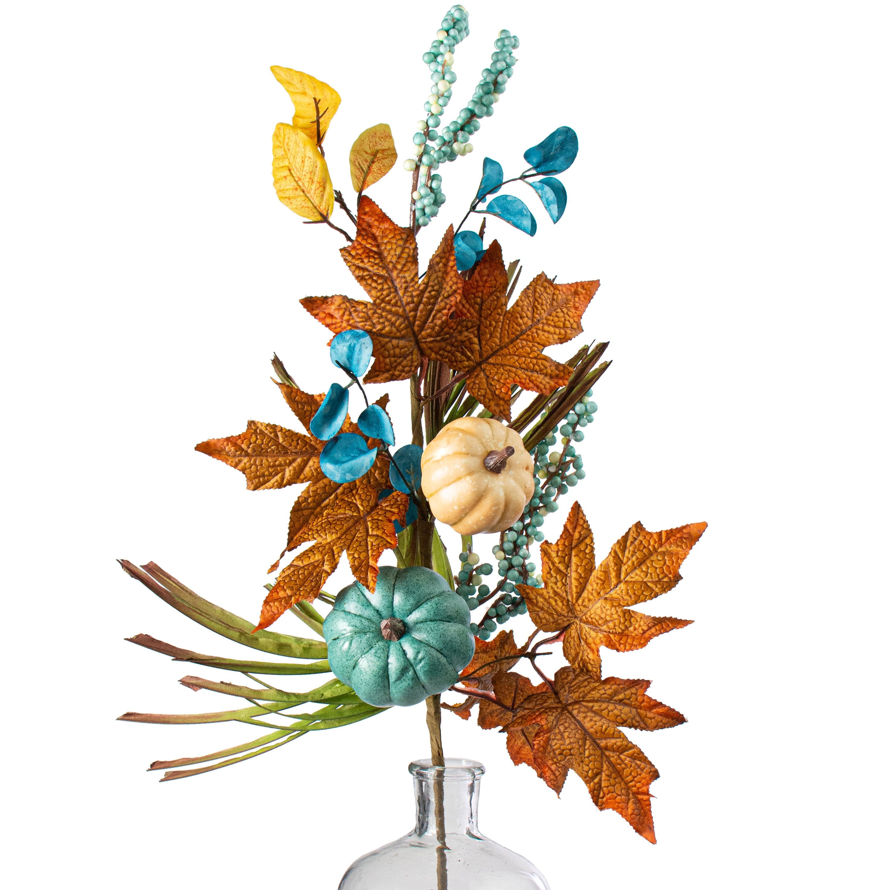 26" Pumpkin Gourd Berry Leaf Spray: Teal, Cream & Moss Item Number: HA156637