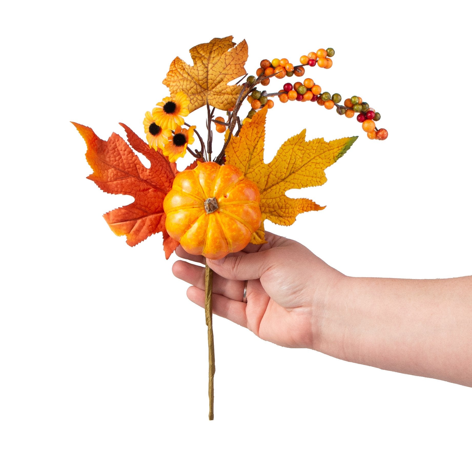 15" Pumpkin & Maple Leaves Pick detail photo 3