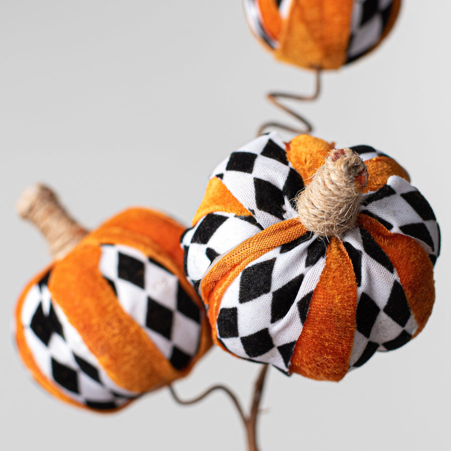 16" Pumpkin Pick: Orange Velvet & Harlequin Lifestyle Photo