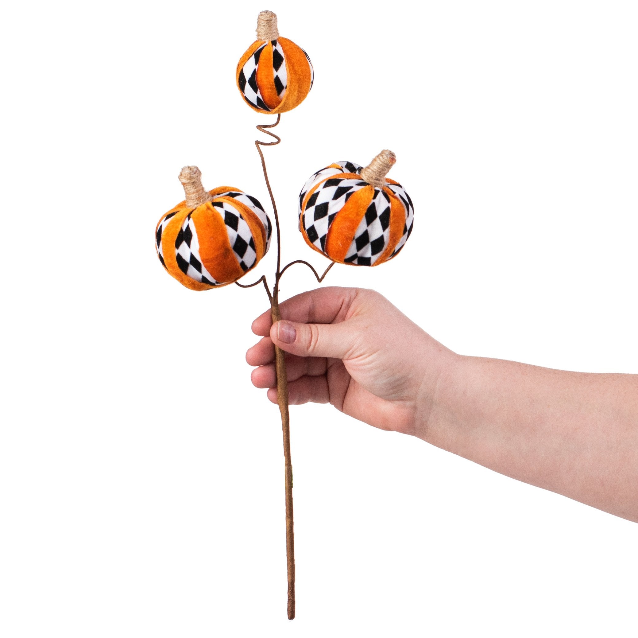 16" Pumpkin Pick: Orange Velvet & Harlequin detail photo 3