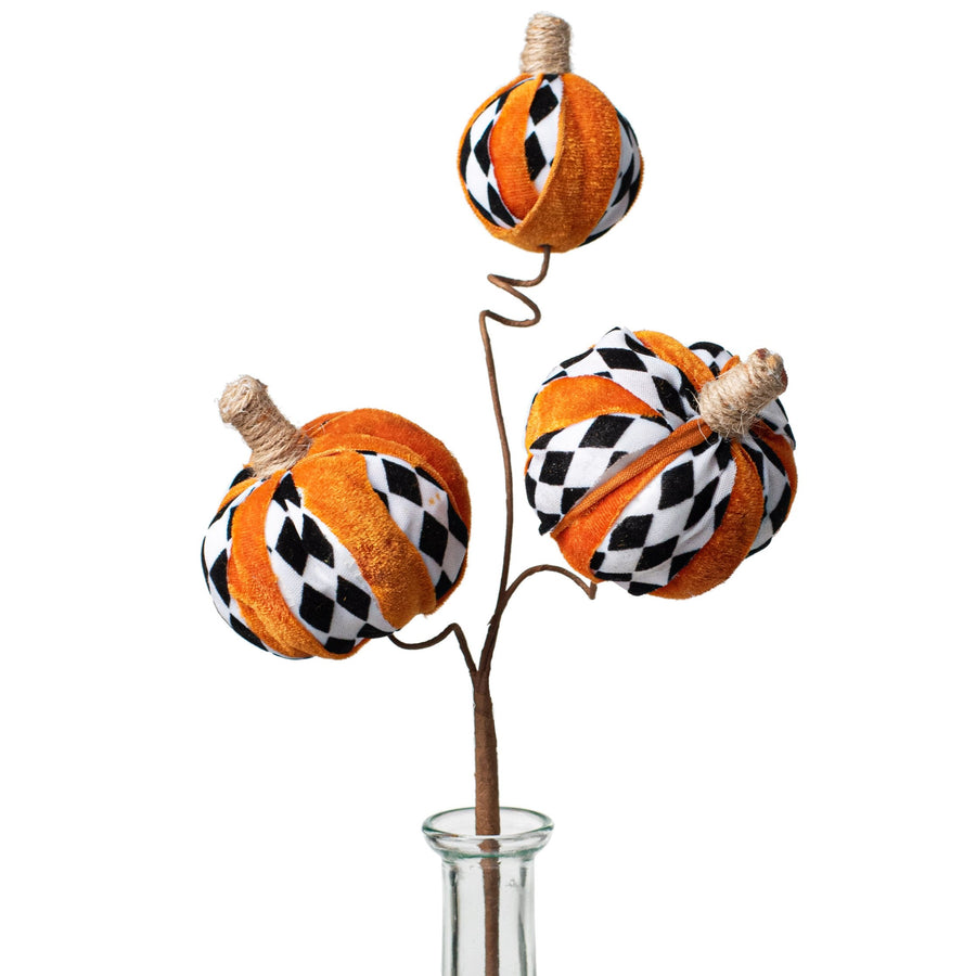 16" Pumpkin Pick: Orange Velvet & Harlequin Item Number: 56781HARLE