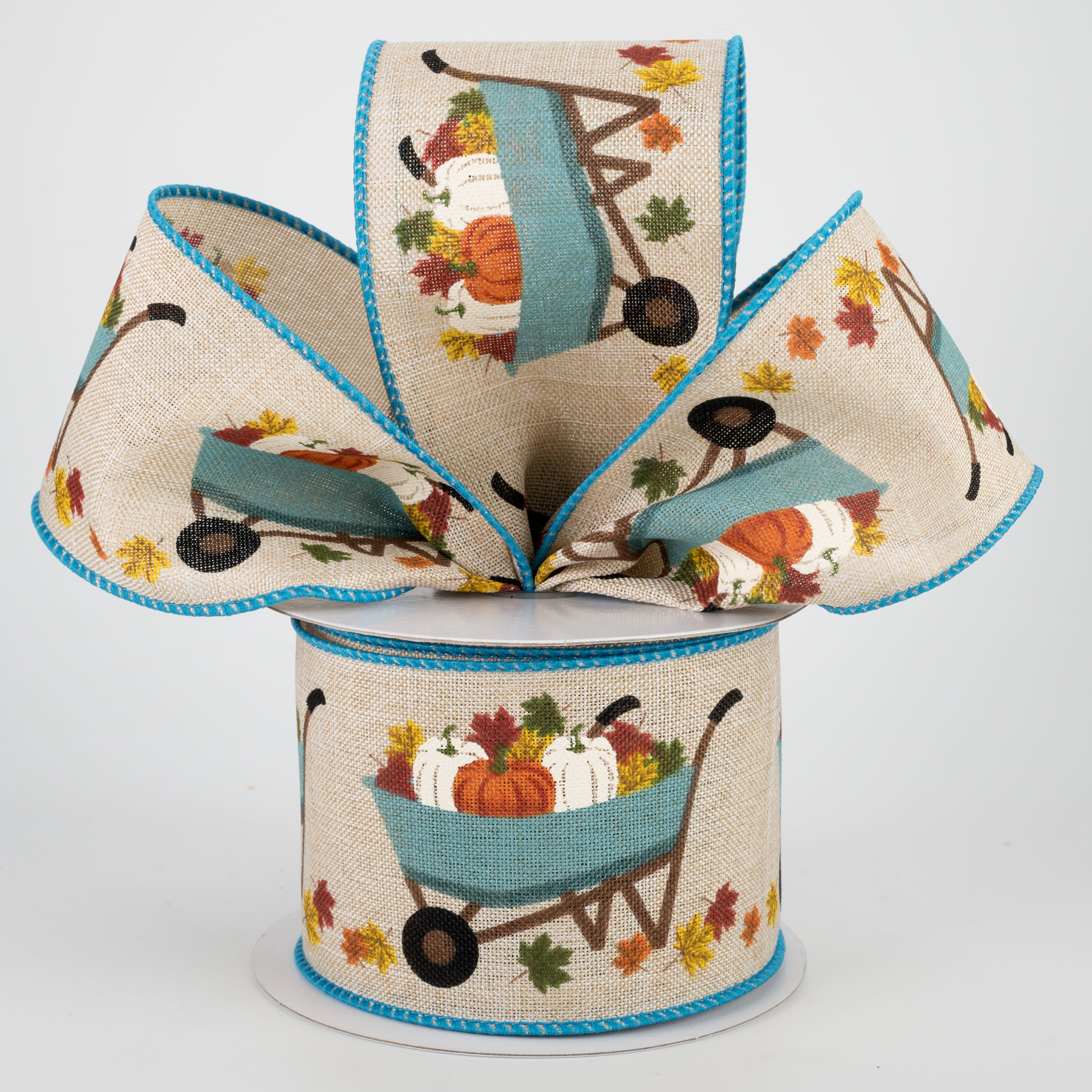 2.5" Pumpkin Wheelbarrow Ribbon: Blue (10 Yards) Lifestyle Photo
