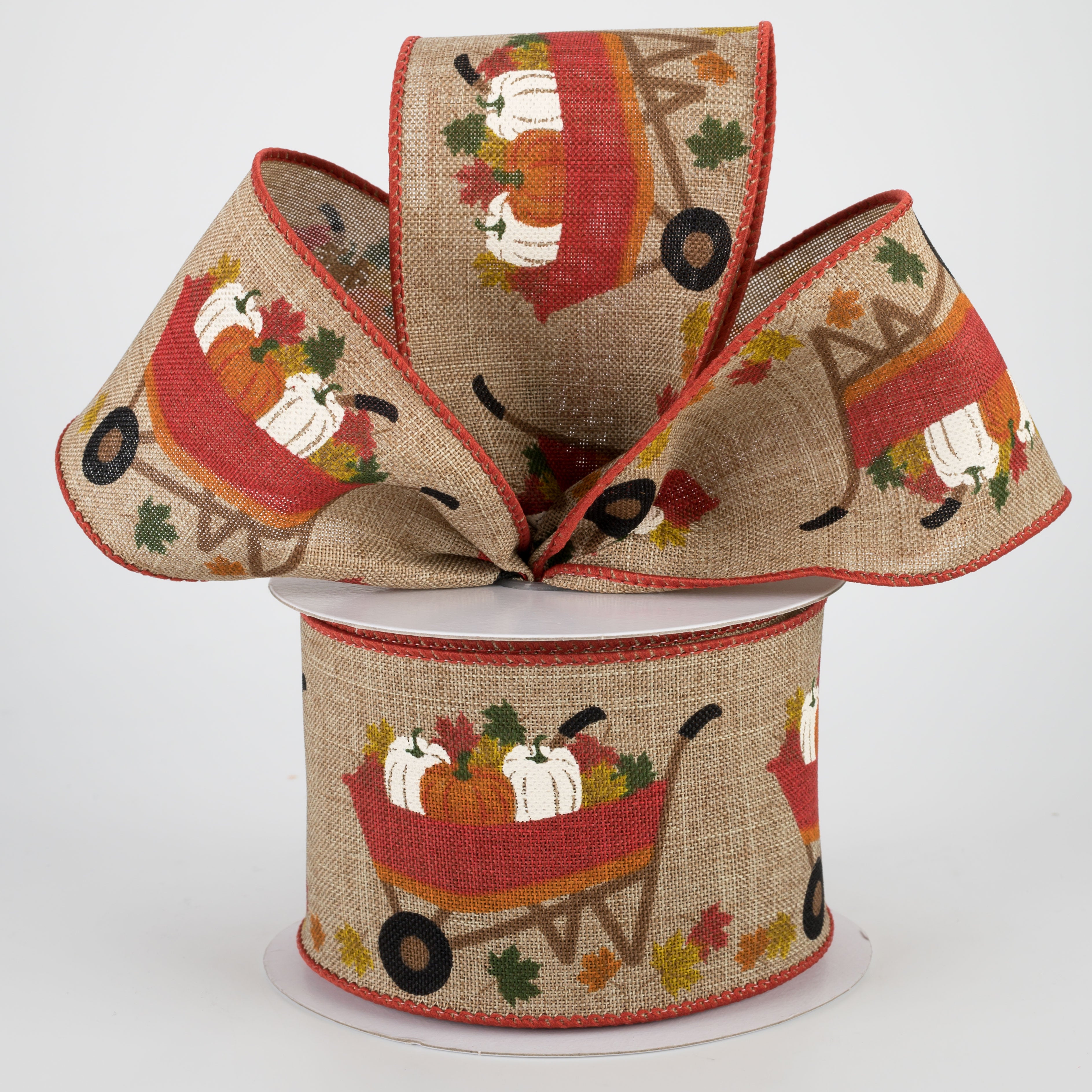 2.5" Pumpkin Wheelbarrow Ribbon: Rust (10 Yards) Lifestyle Photo