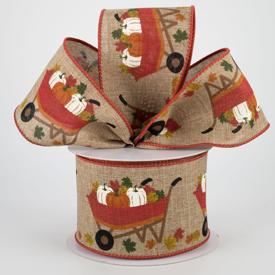 2.5" Pumpkin Wheelbarrow Ribbon: Rust (10 Yards) Lifestyle Photo