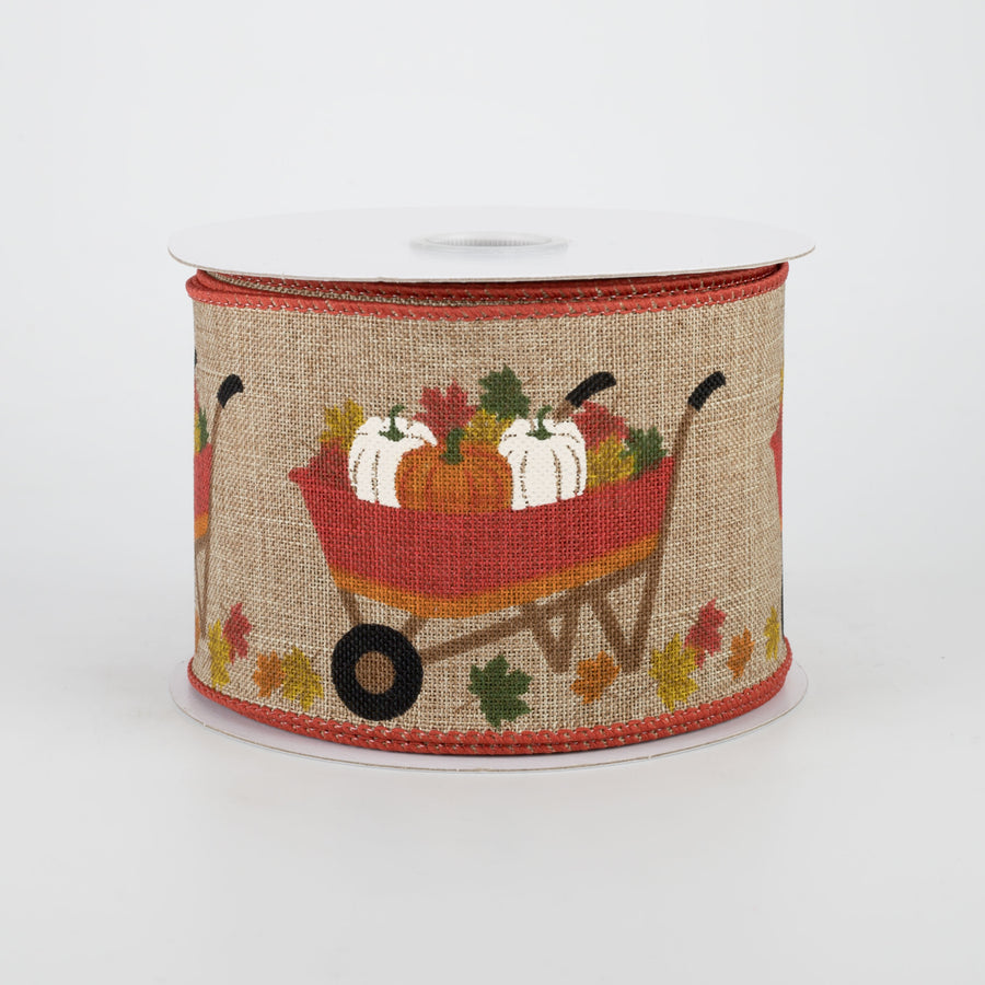 2.5" Pumpkin Wheelbarrow Ribbon: Rust (10 Yards)