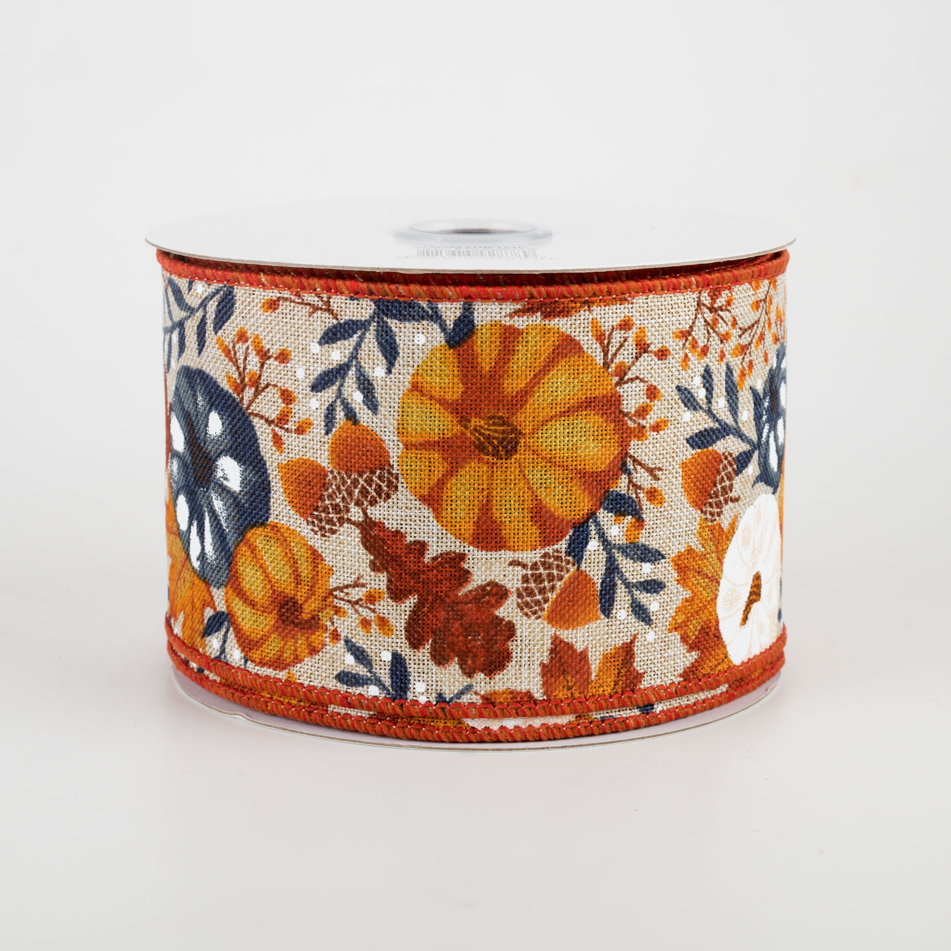 2.5" Pumpkins & Fall Foliage Ribbon: Beige, Mustard, Orange, Navy (10 Yards)