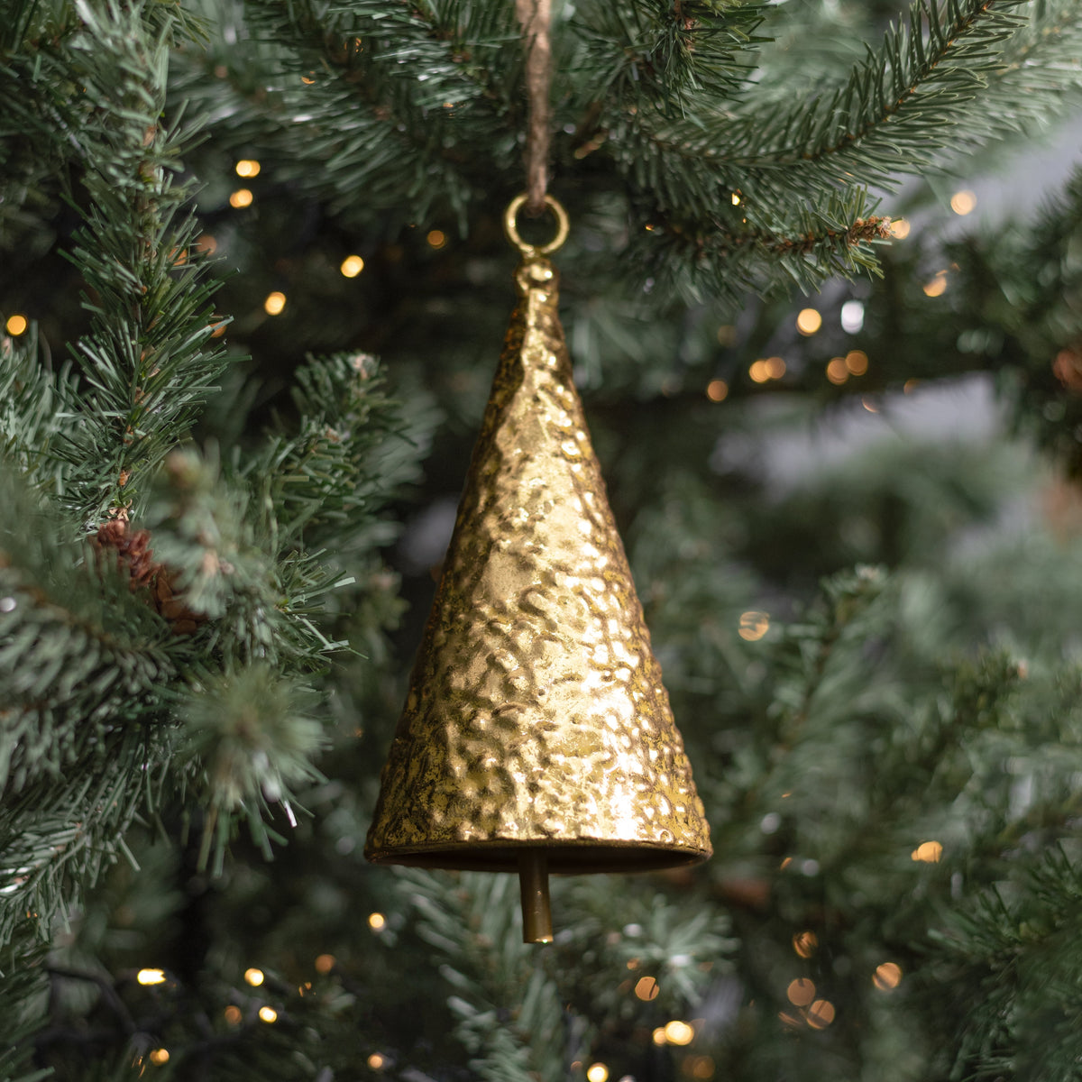 8" Punched Cone Bell Ornament: Shiny Gold Lifestyle Photo