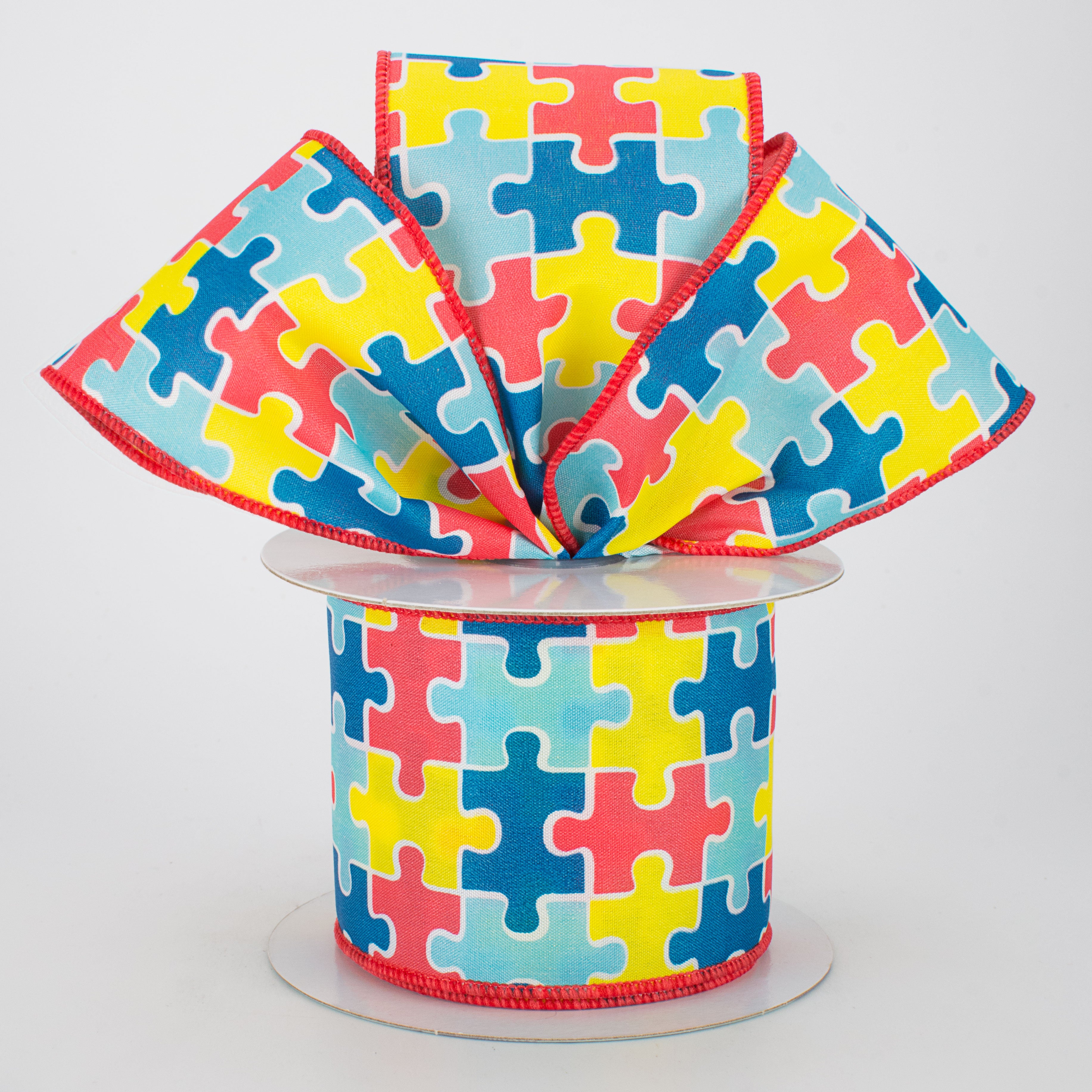 2.5" Puzzle Pieces Ribbon: Multi-Colored (10 Yards) Lifestyle Photo