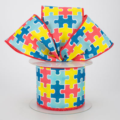 2.5" Puzzle Pieces Ribbon: Multi-Colored (10 Yards) Lifestyle Photo