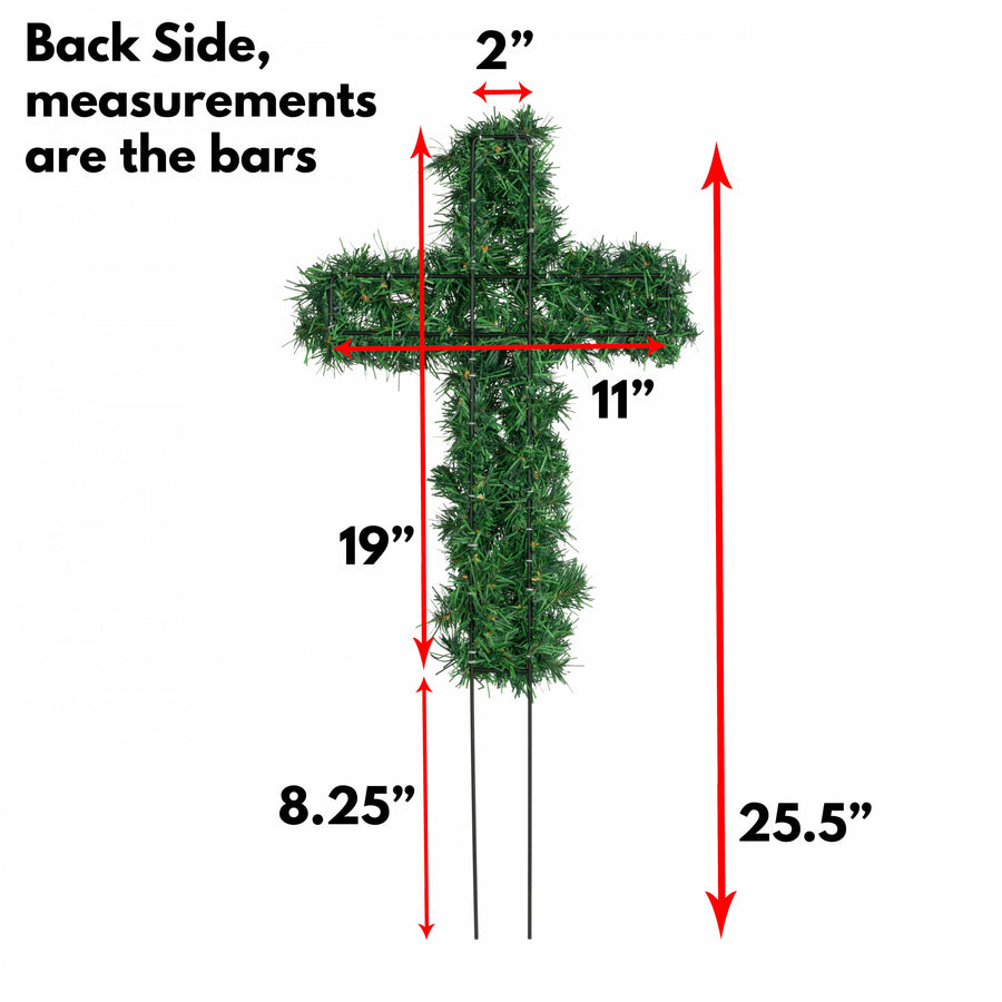 20" PVC Pine Cemetery Cross with Stake: Two-Tone Green Lifestyle Photo