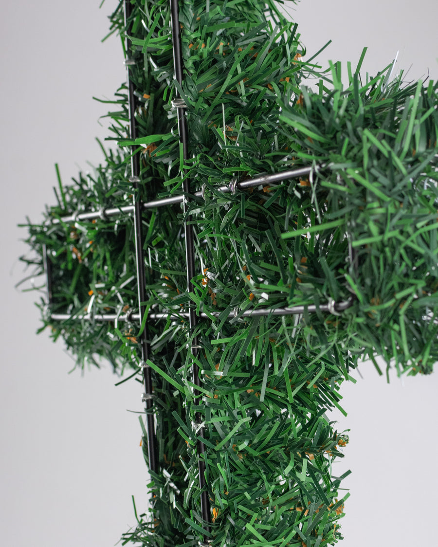 20" PVC Pine Cemetery Cross with Stake: Two-Tone Green detail photo 3
