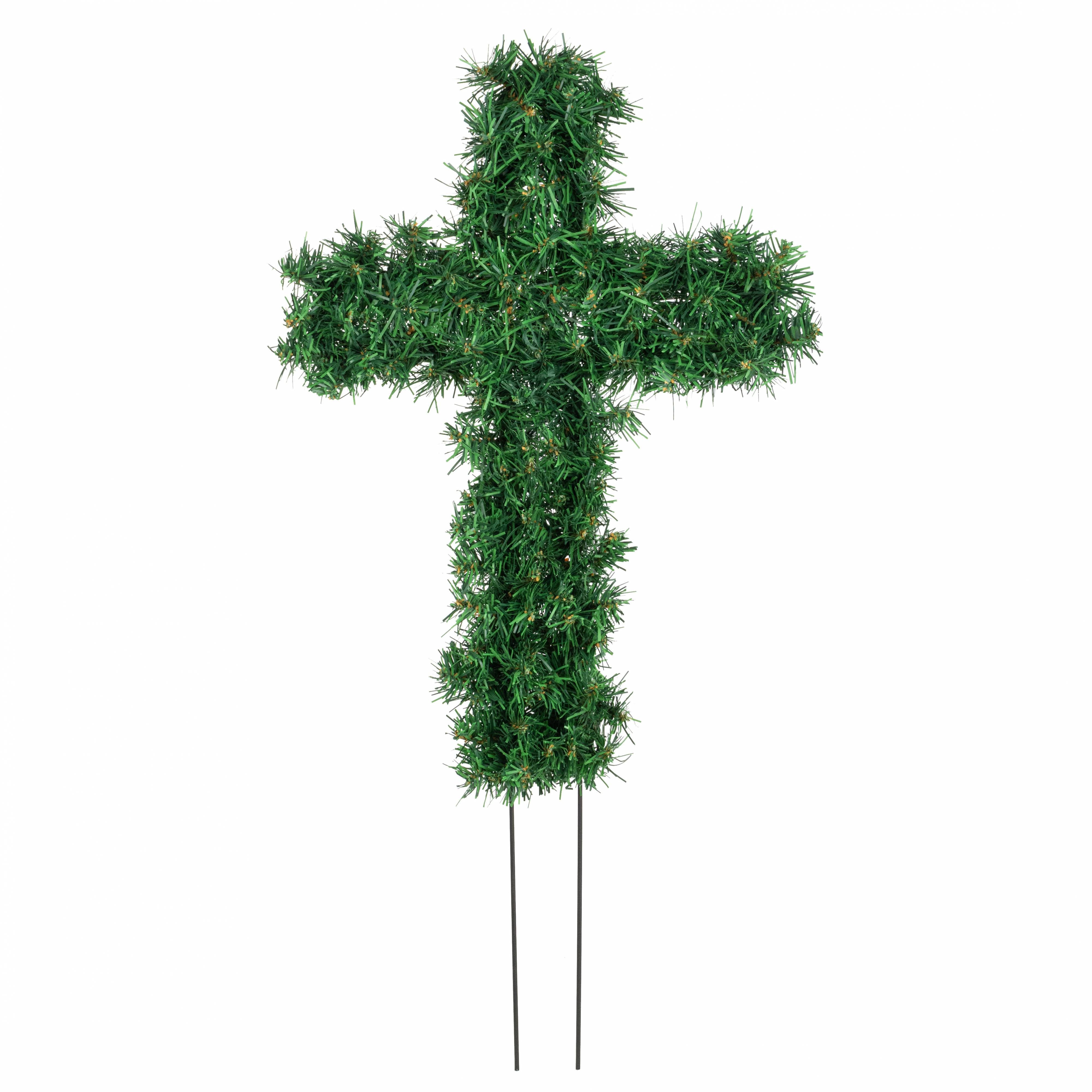 20" PVC Pine Cemetery Cross with Stake: Two-Tone Green Item Number: XX2025