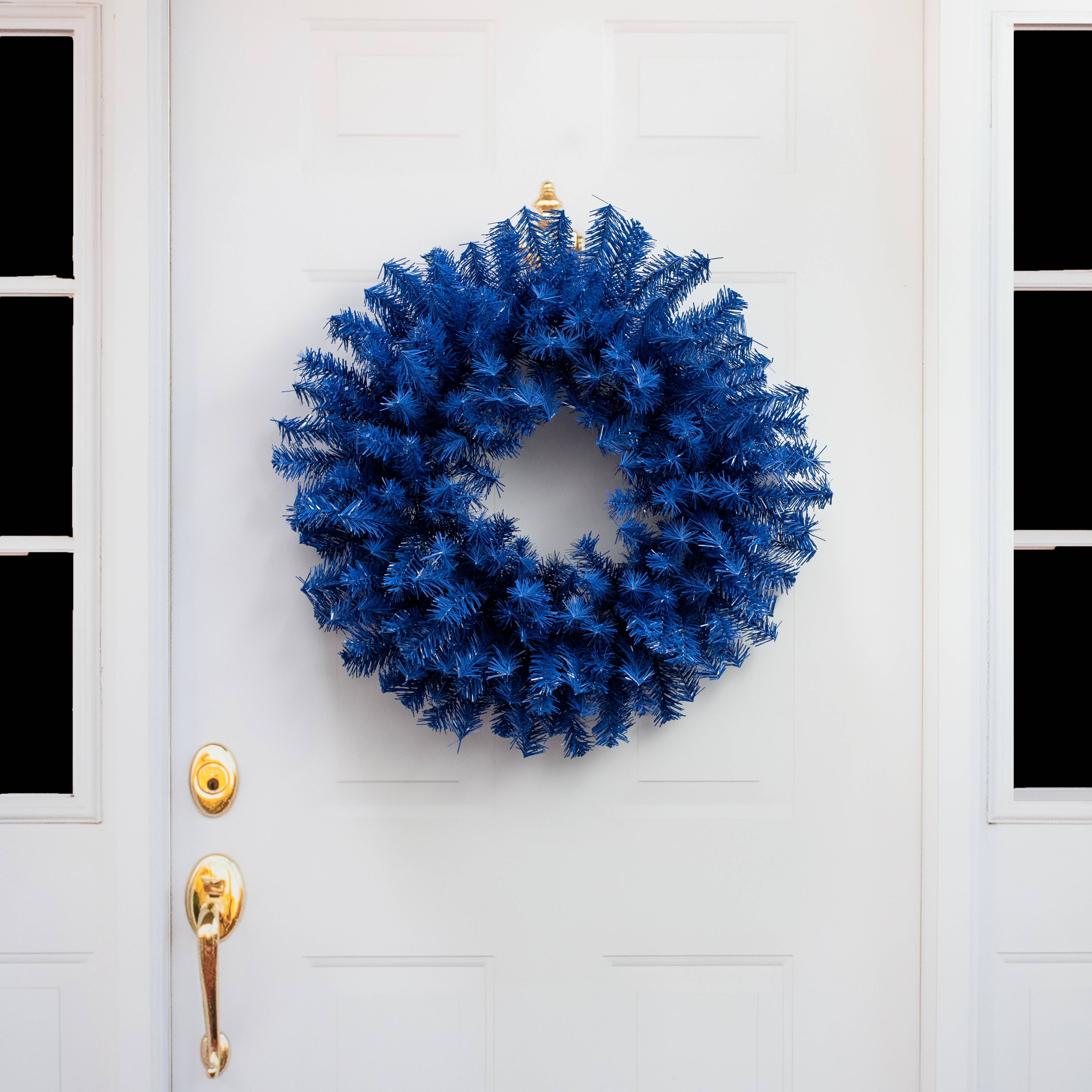24" PVC Pine Wreath: Blue Lifestyle Photo