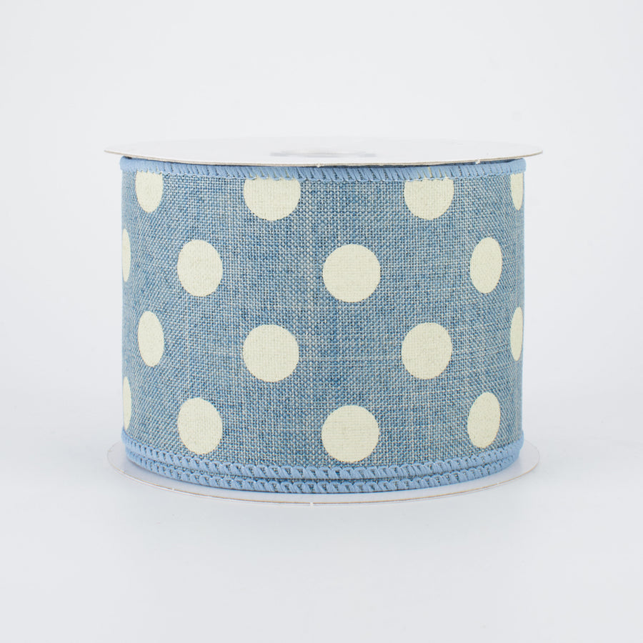2.5" Linen Polka Dot Ribbon: White on Blue Chambray (10 Yards)