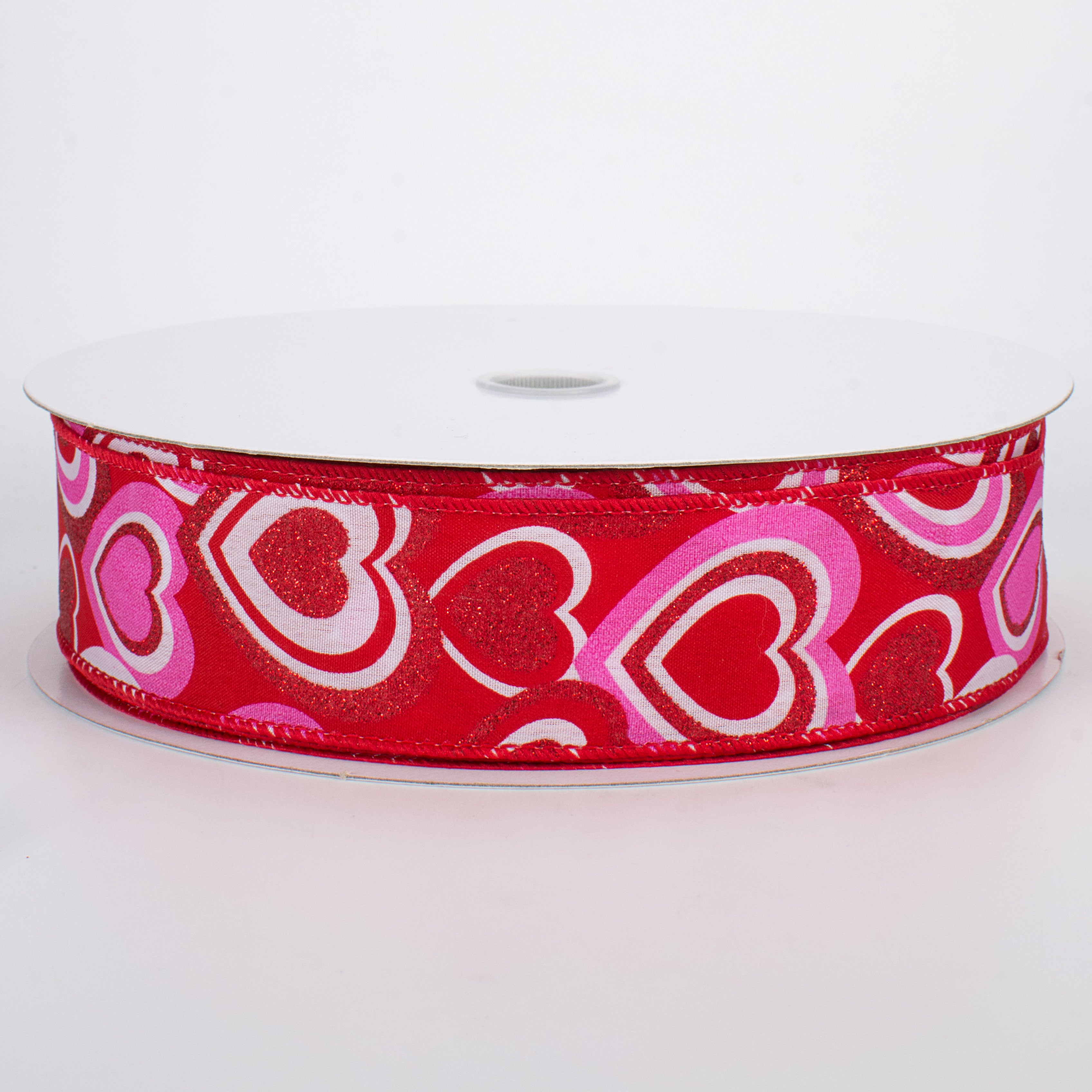 1.5" Pink, Red, White Hearts Ribbon (50 Yards)