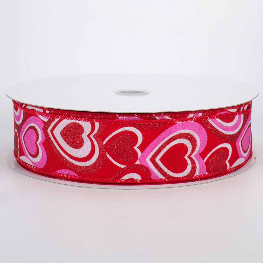 1.5" Pink, Red, White Hearts Ribbon (50 Yards)