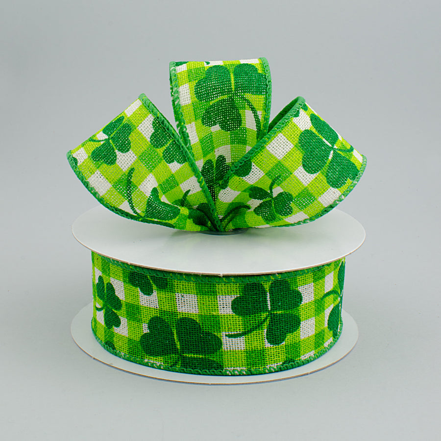 1.5" Plaid Canvas Shamrocks Ribbon (10 Yards)