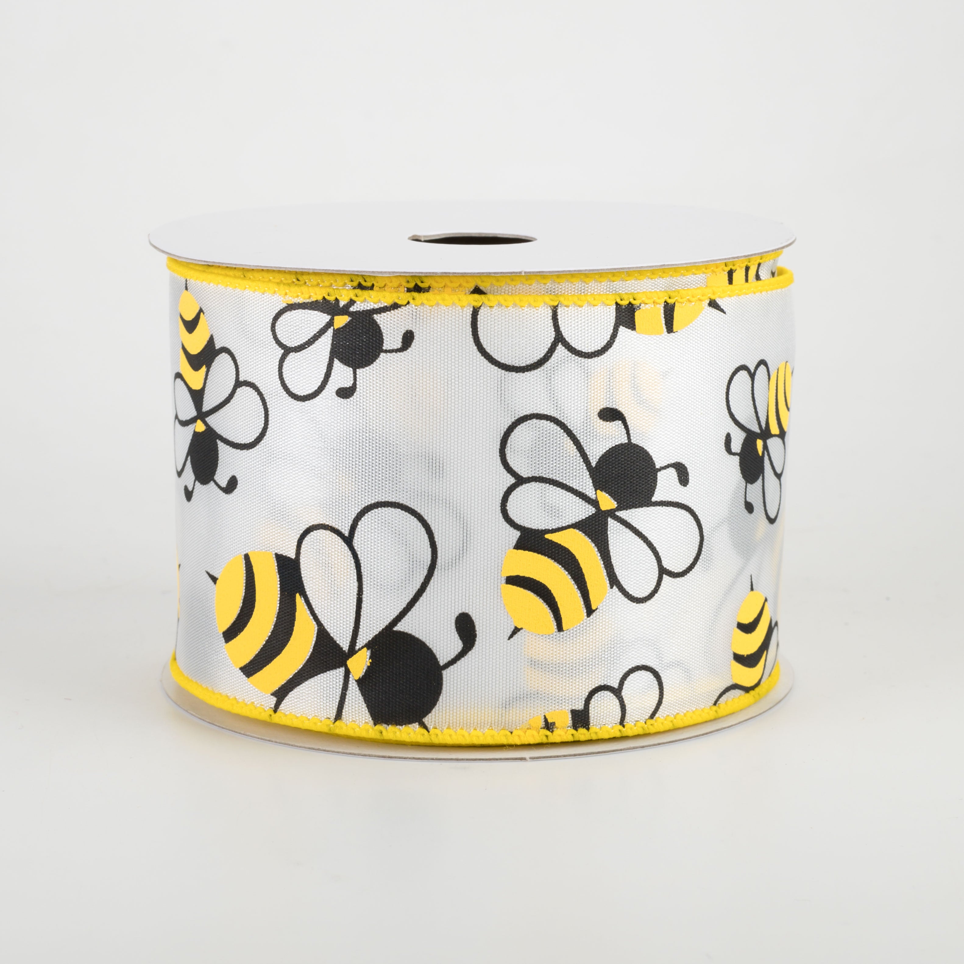 2.5" White Satin Bumblebee Ribbon: Yellow & Black (10 Yards)