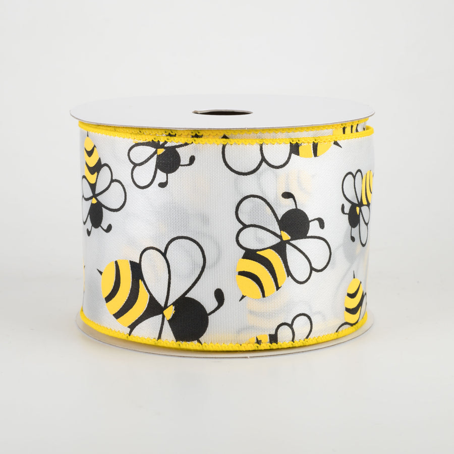 2.5" White Satin Bumblebee Ribbon: Yellow & Black (10 Yards)