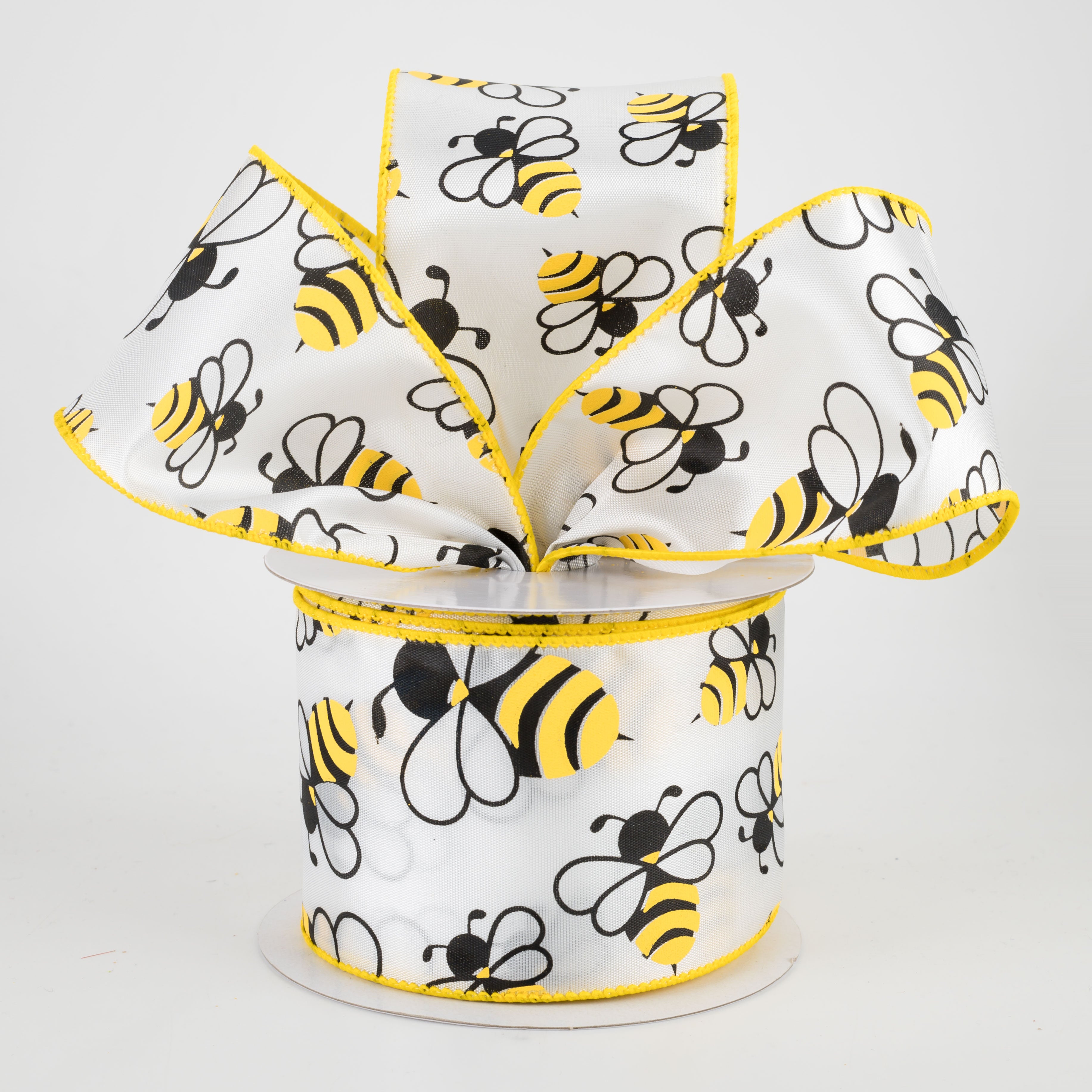 2.5" White Satin Bumblebee Ribbon: Yellow & Black (10 Yards)