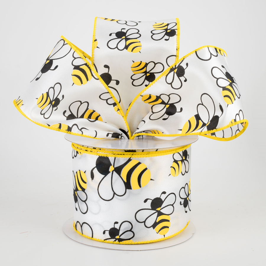 2.5" White Satin Bumblebee Ribbon: Yellow & Black (10 Yards)