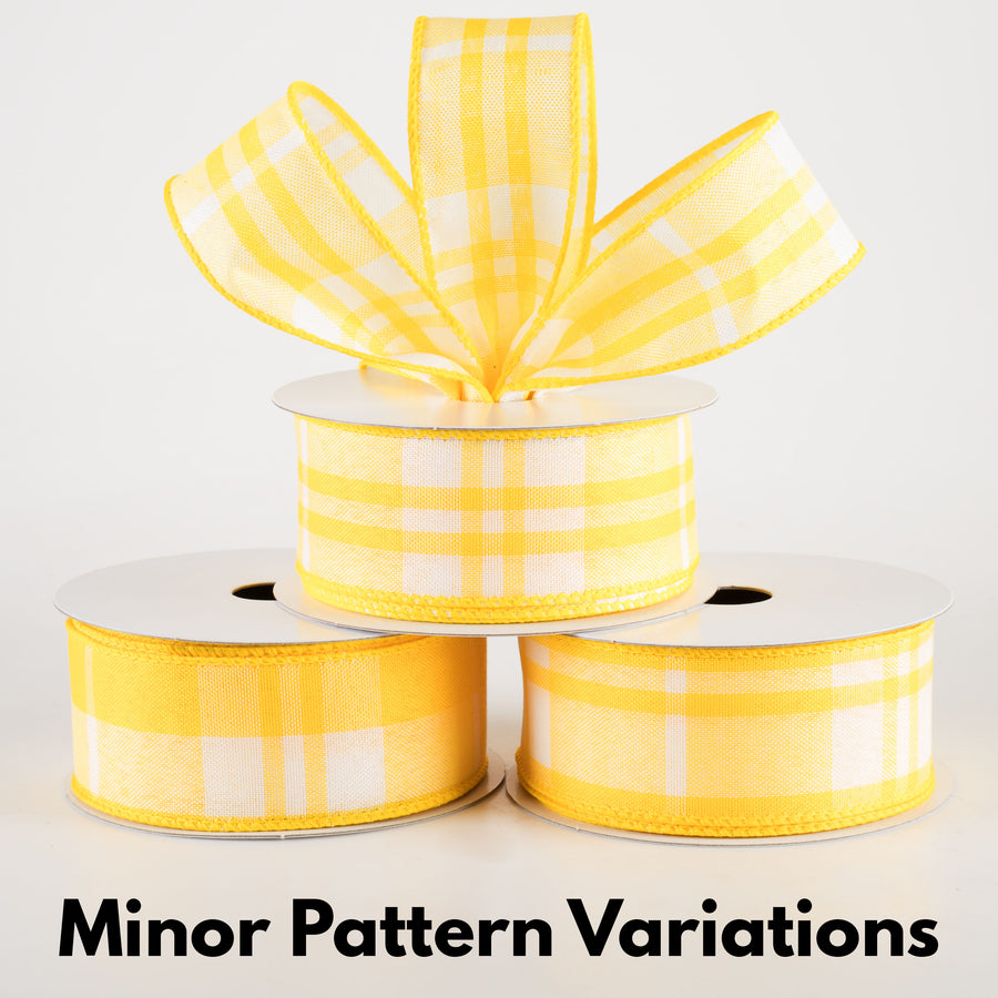 1.5" Eday Plaid Ribbon: Yellow & White (10 Yards)