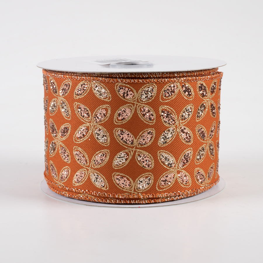2.5" Quatrefoil Petals Ribbon: Autumn, Rose, Champagne, Gold (10 Yards)