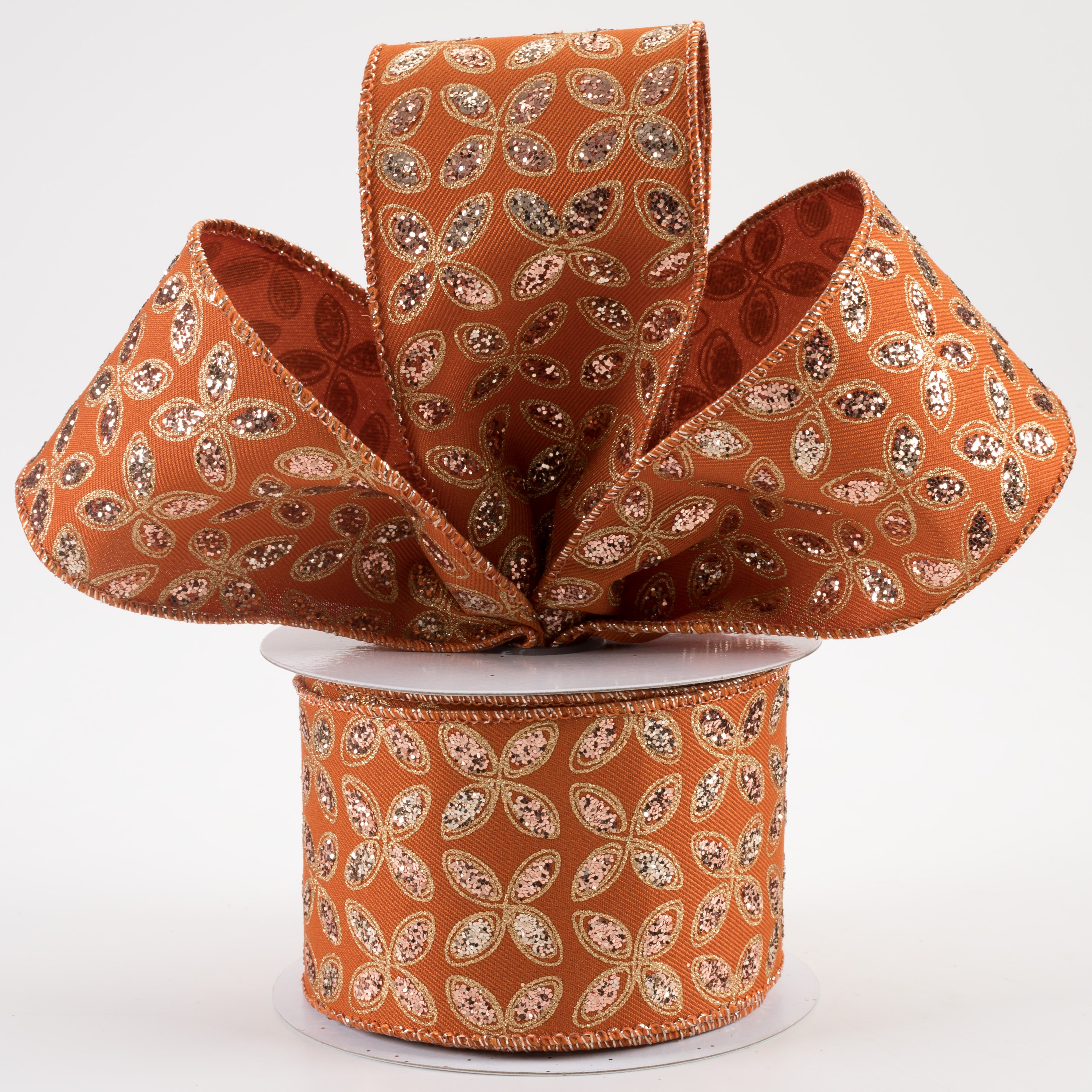 2.5" Quatrefoil Petals Ribbon: Autumn, Rose, Champagne, Gold (10 Yards) Lifestyle Photo