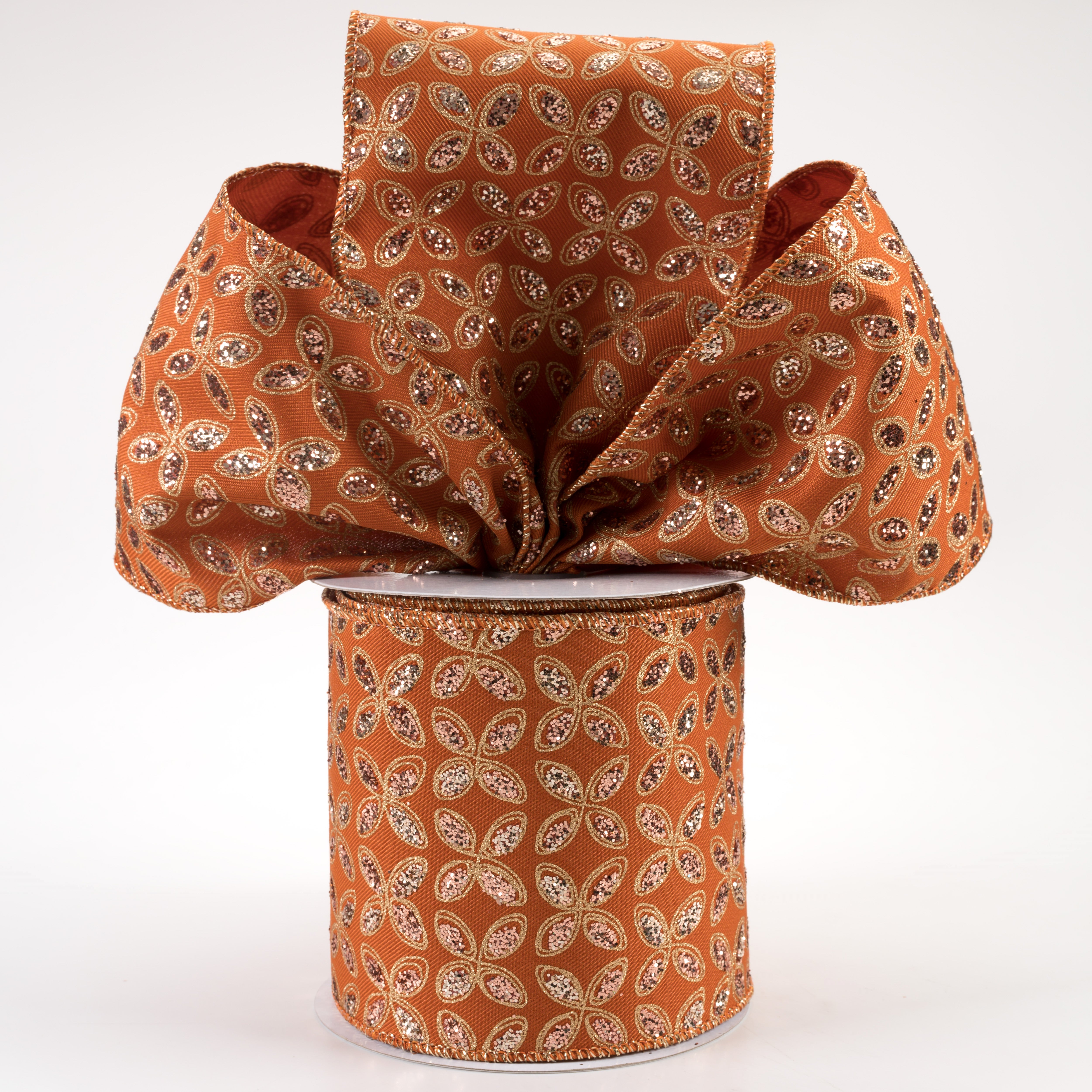 4" Quatrefoil Petals Ribbon: Autumn, Rose, Champagne, Gold (10 Yards) Lifestyle Photo