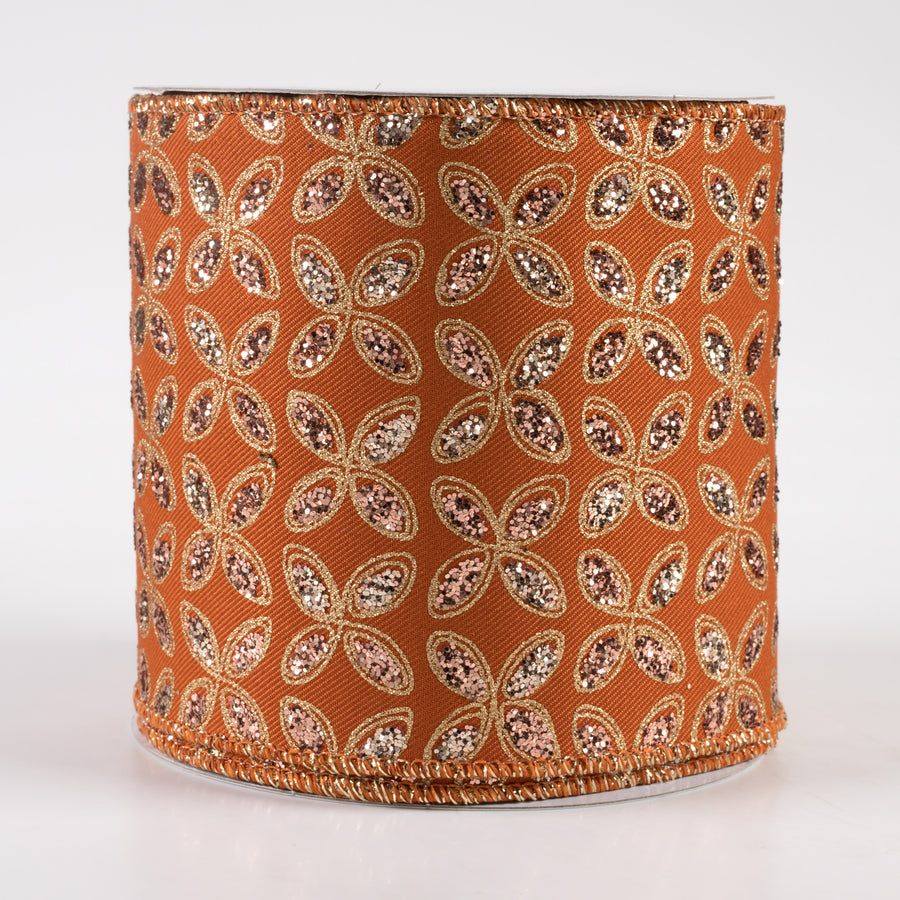 4" Quatrefoil Petals Ribbon: Autumn, Rose, Champagne, Gold (10 Yards)