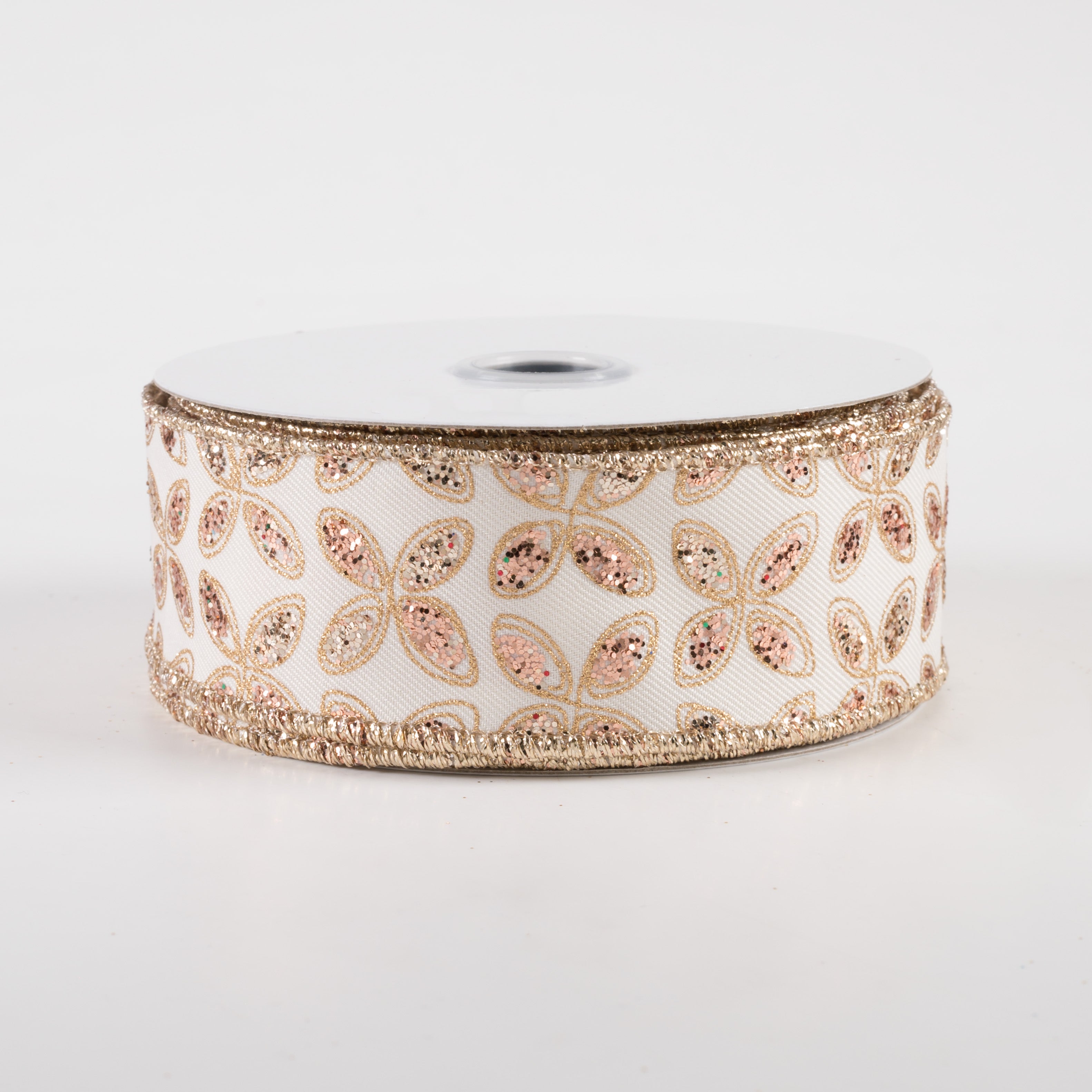 1.5" Quatrefoil Petals Ribbon: Ivory, Rose, Champagne, Gold (10 Yards)
