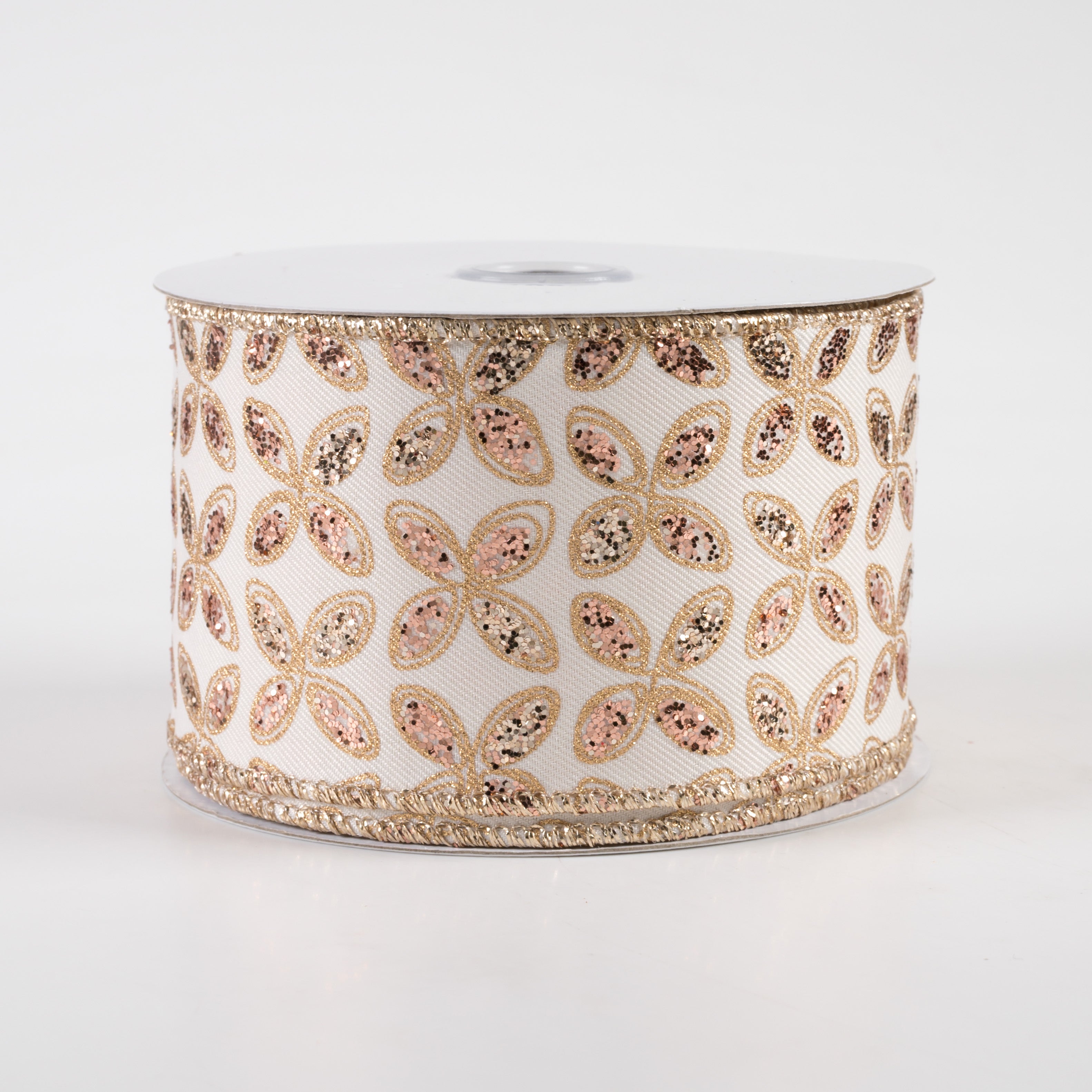 2.5" Quatrefoil Petals Ribbon: Ivory, Rose, Champagne, Gold (10 Yards)