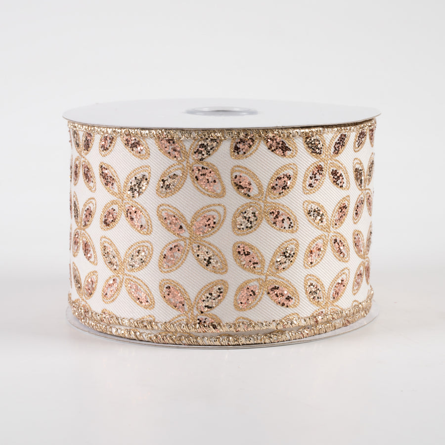 2.5" Quatrefoil Petals Ribbon: Ivory, Rose, Champagne, Gold (10 Yards)