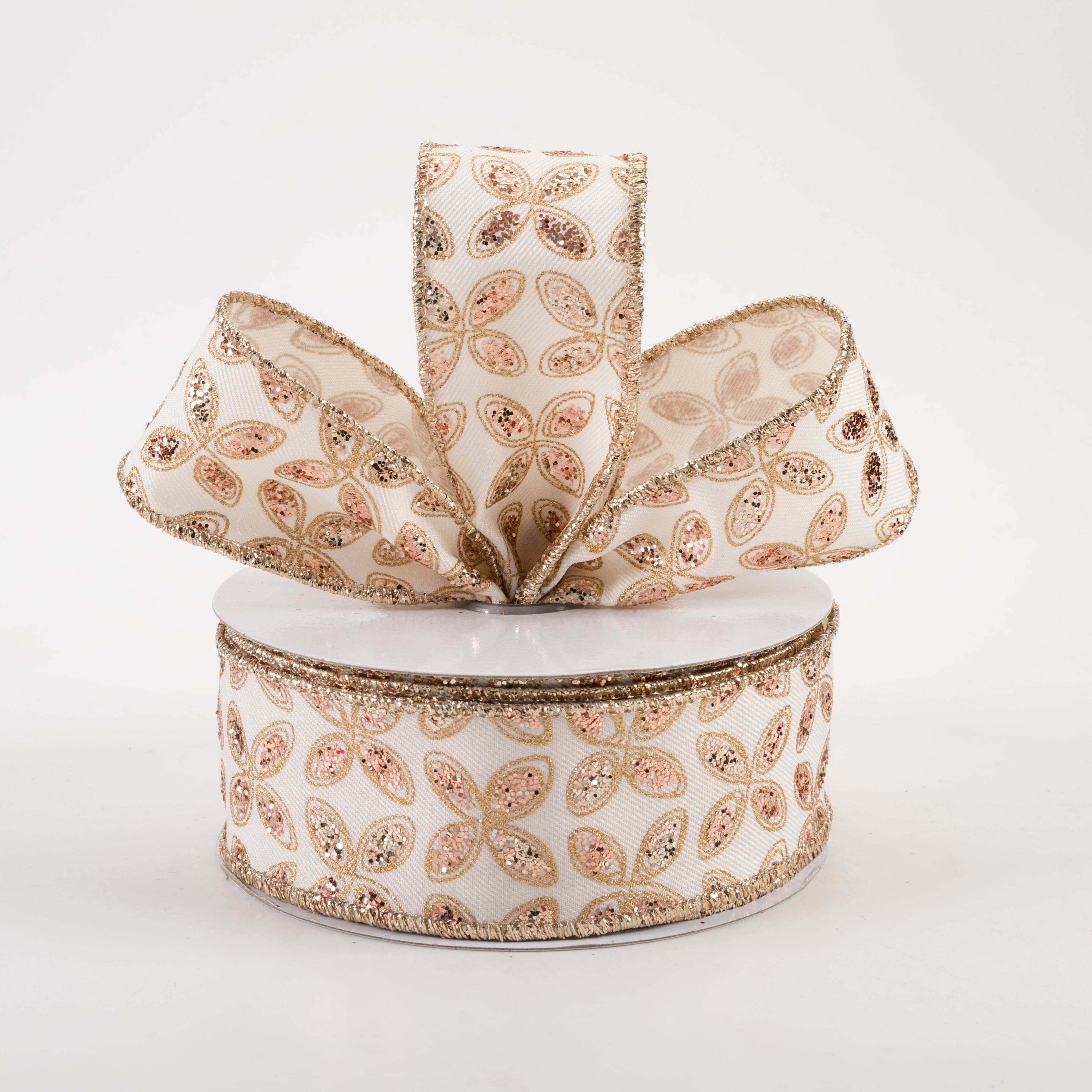 1.5" Quatrefoil Petals Ribbon: Ivory, Rose, Champagne, Gold (10 Yards) Lifestyle Photo