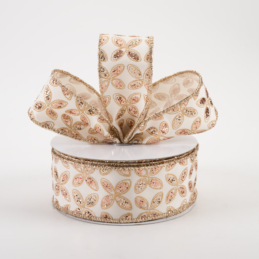1.5" Quatrefoil Petals Ribbon: Ivory, Rose, Champagne, Gold (10 Yards) Lifestyle Photo