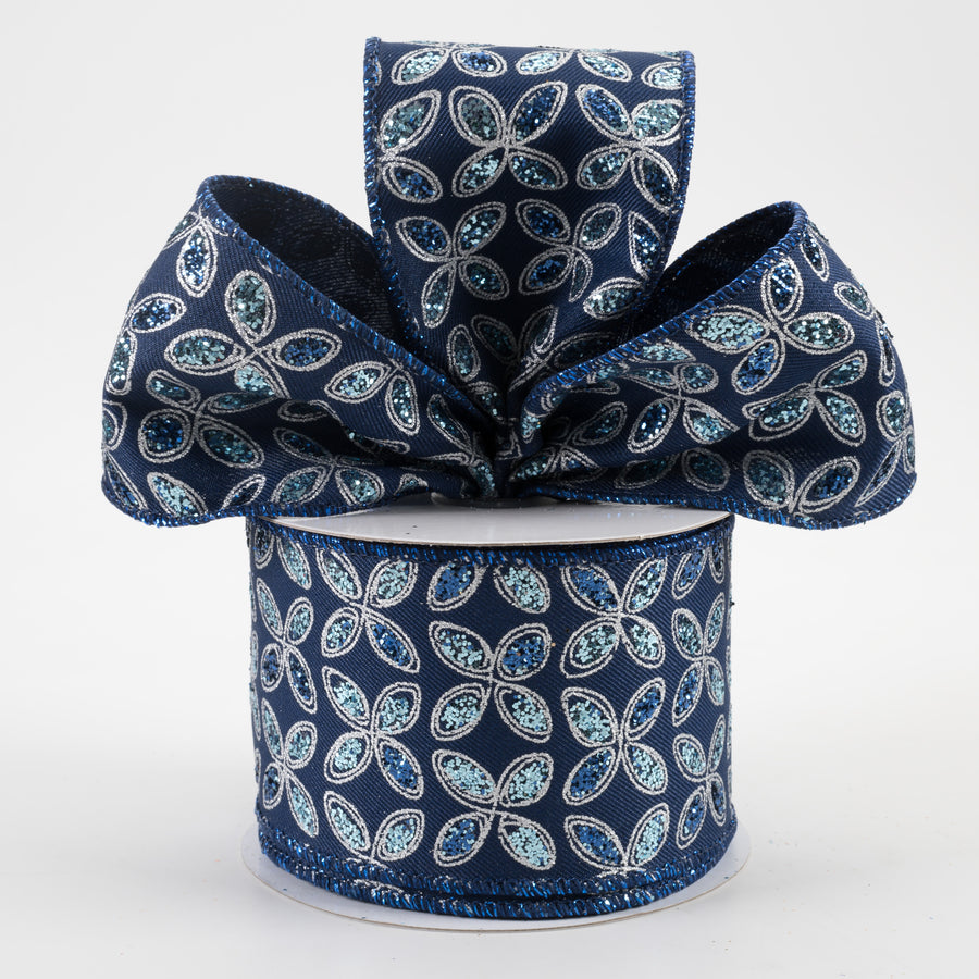 2.5" Quatrefoil Petals Ribbon: Navy Blue, Blue, Silver (10 Yards) Lifestyle Photo