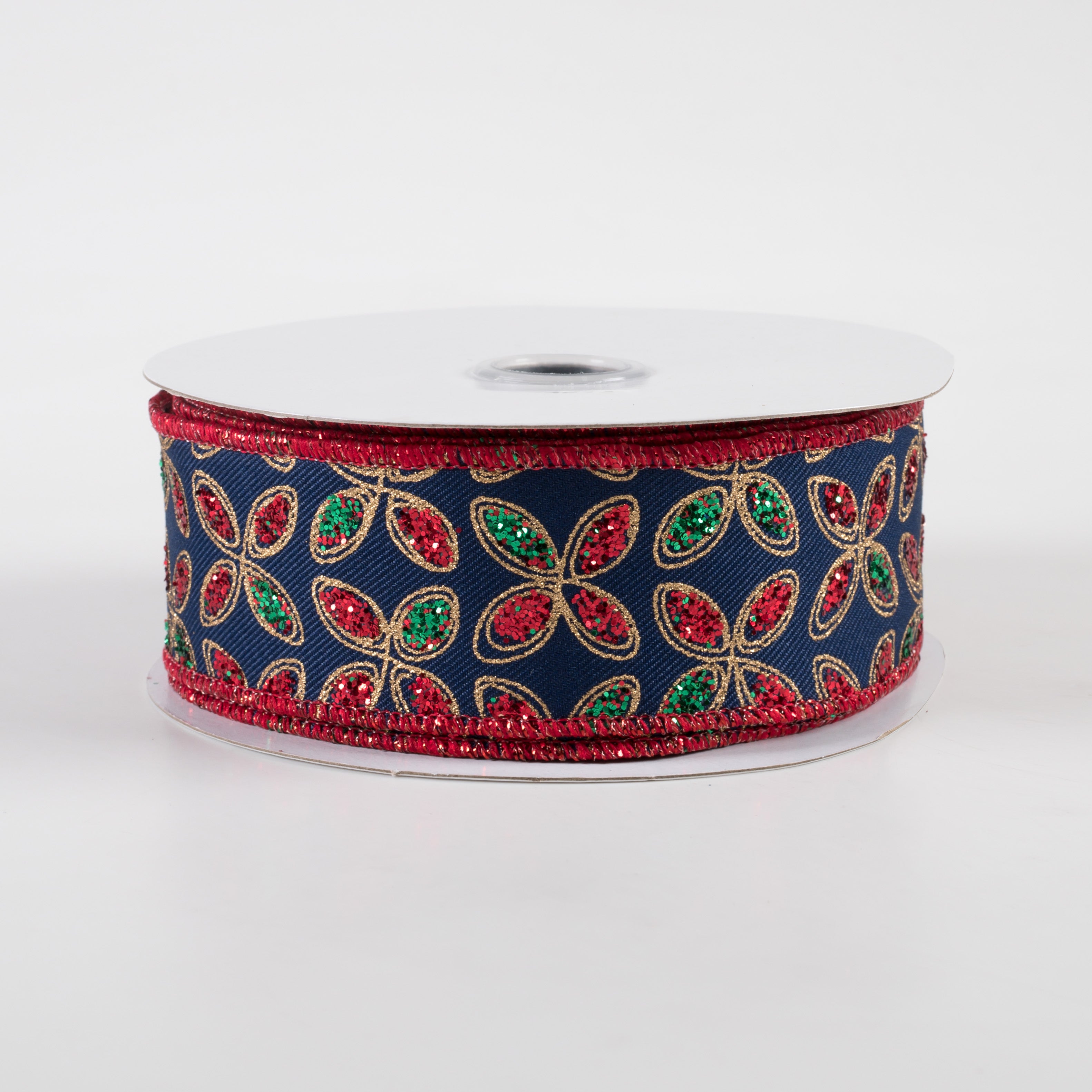 1.5" Quatrefoil Petals Ribbon: Navy, Red, Emerald, Gold (10 Yards)