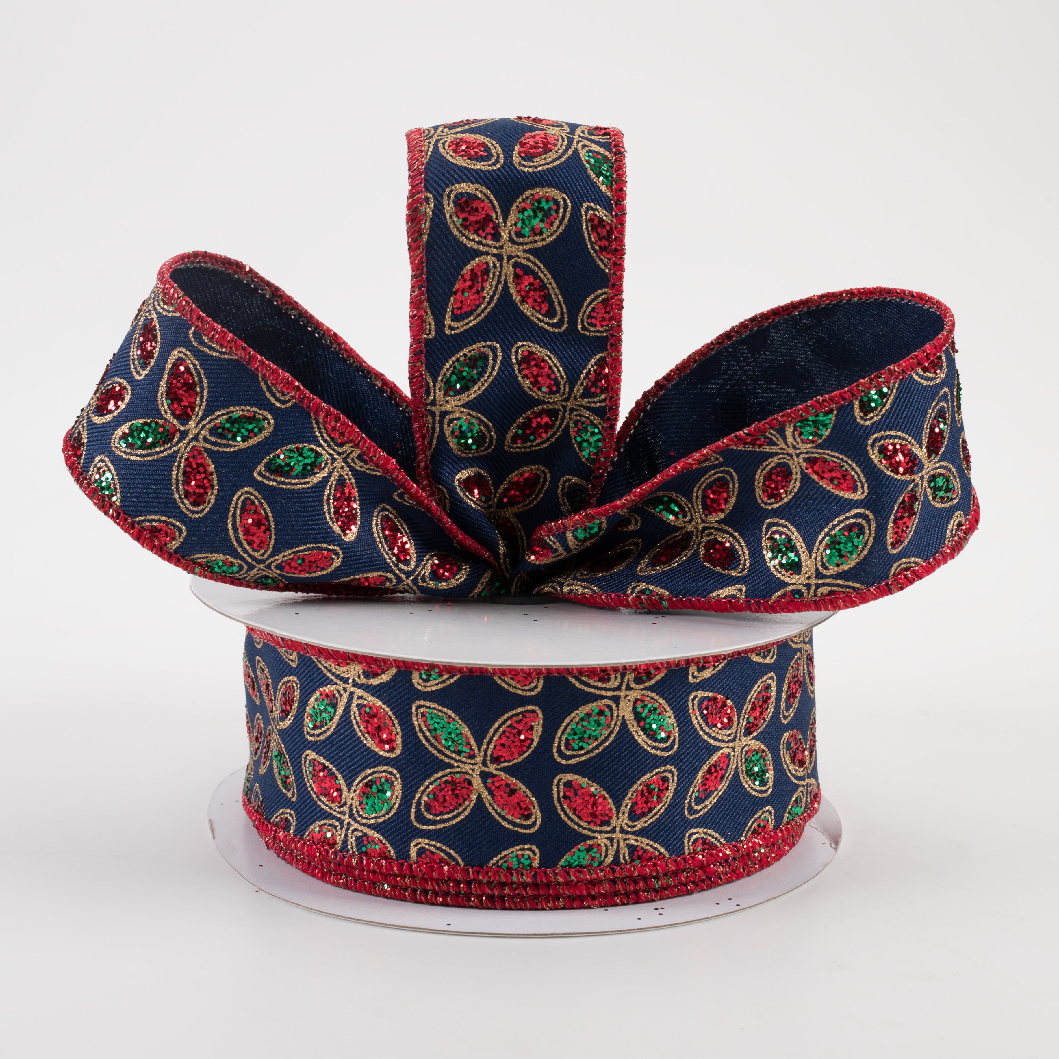 1.5" Quatrefoil Petals Ribbon: Navy, Red, Emerald, Gold (10 Yards) Lifestyle Photo